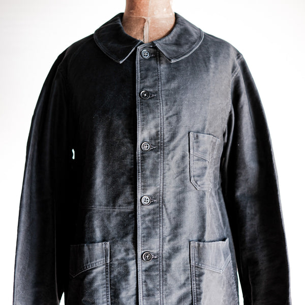 [~ 40's] French Vintage Black Moleskin Work Jacket 