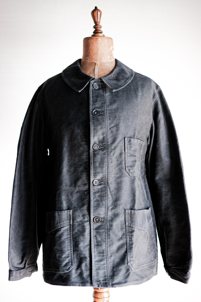 40's] French Vintage Black Moleskin Work Jacket 