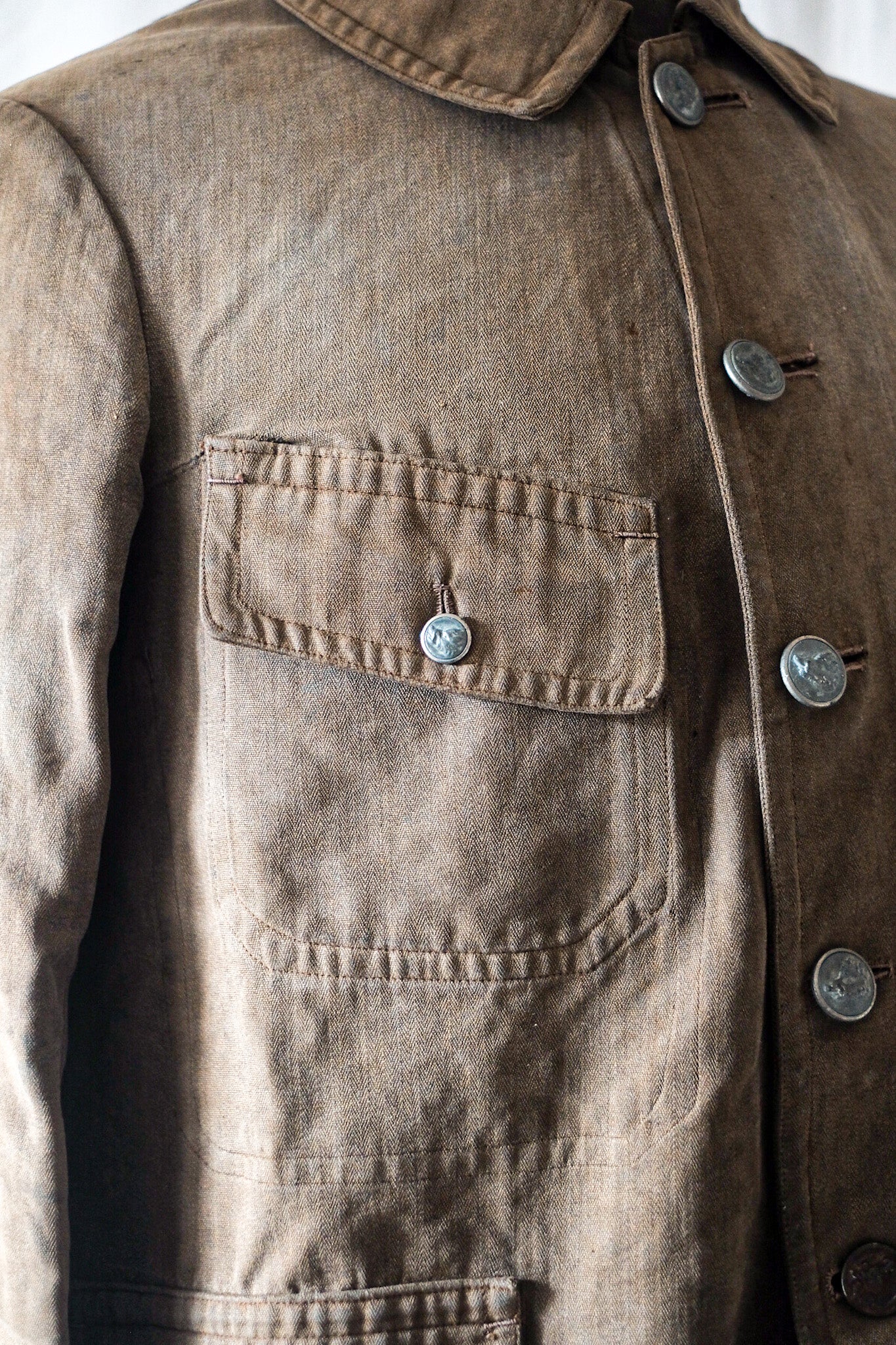 [~ 30's] Veste de chasse HBT en coton brun vintage français