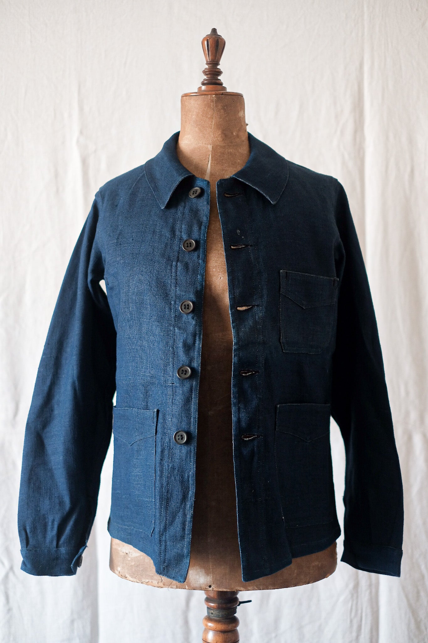 [〜30年代]法國復古靛藍亞麻布工作夾克“死庫存”