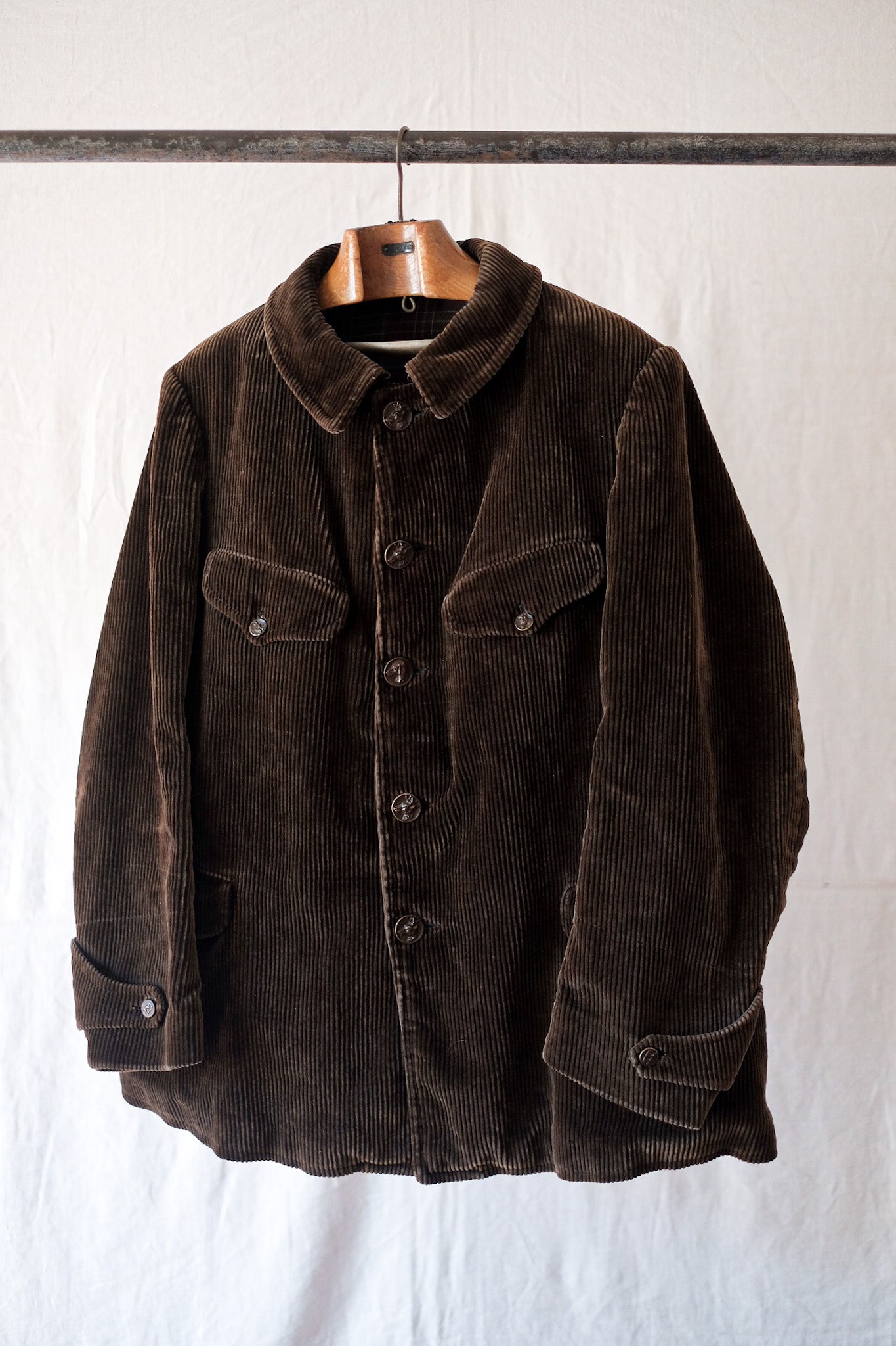 [~ 30 '] 프랑스 빈티지 브라운 코듀로이 사냥 재킷