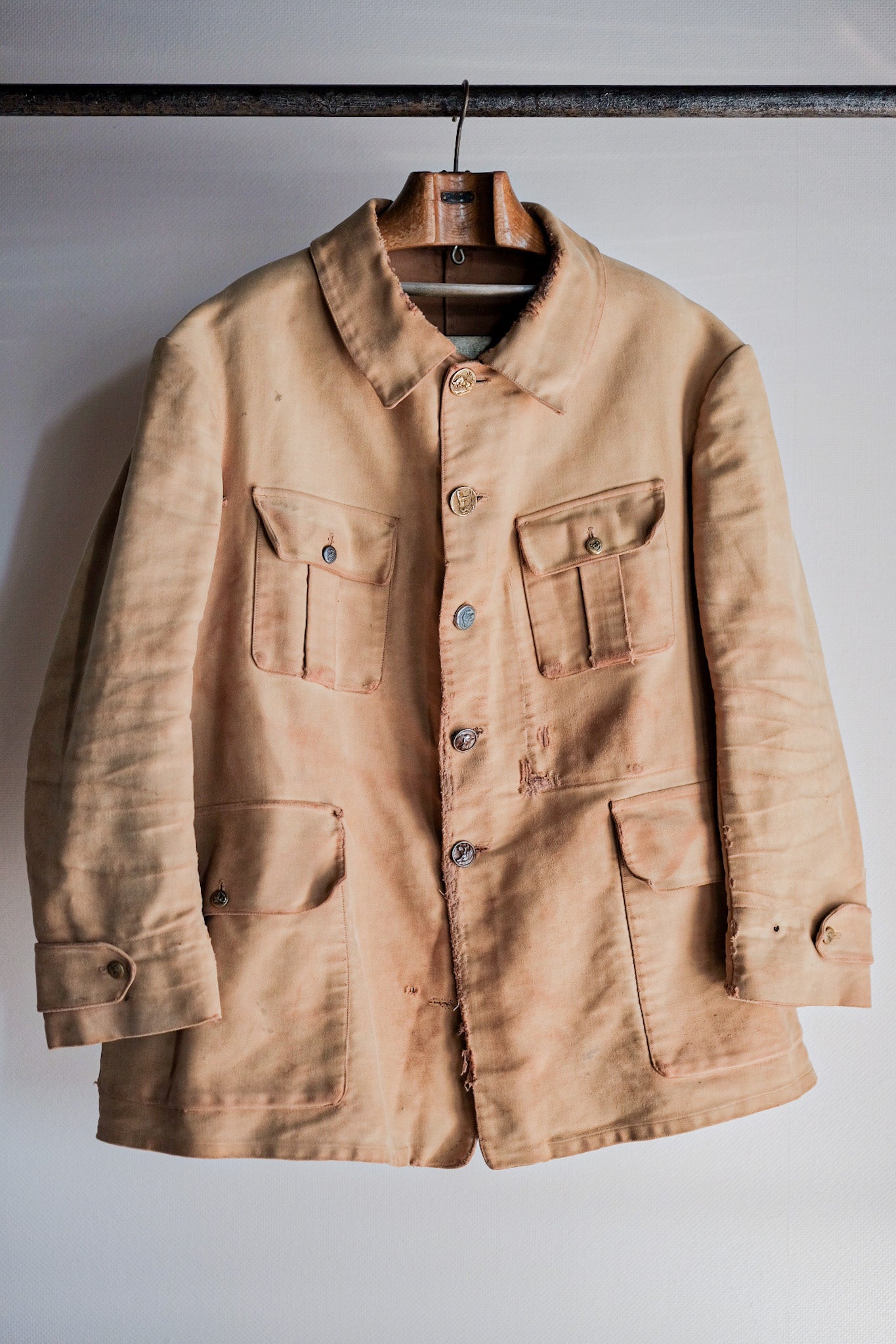 ［~30's］French Vintage Moleskin Hunting Jacket With Chin Strap