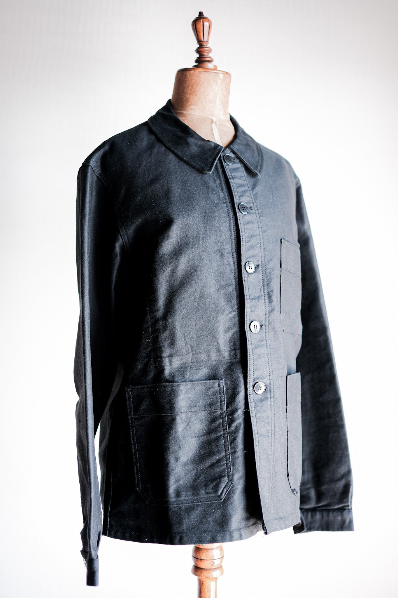 60's] French Vintage Black Moleskin Work Jacket Size.46 