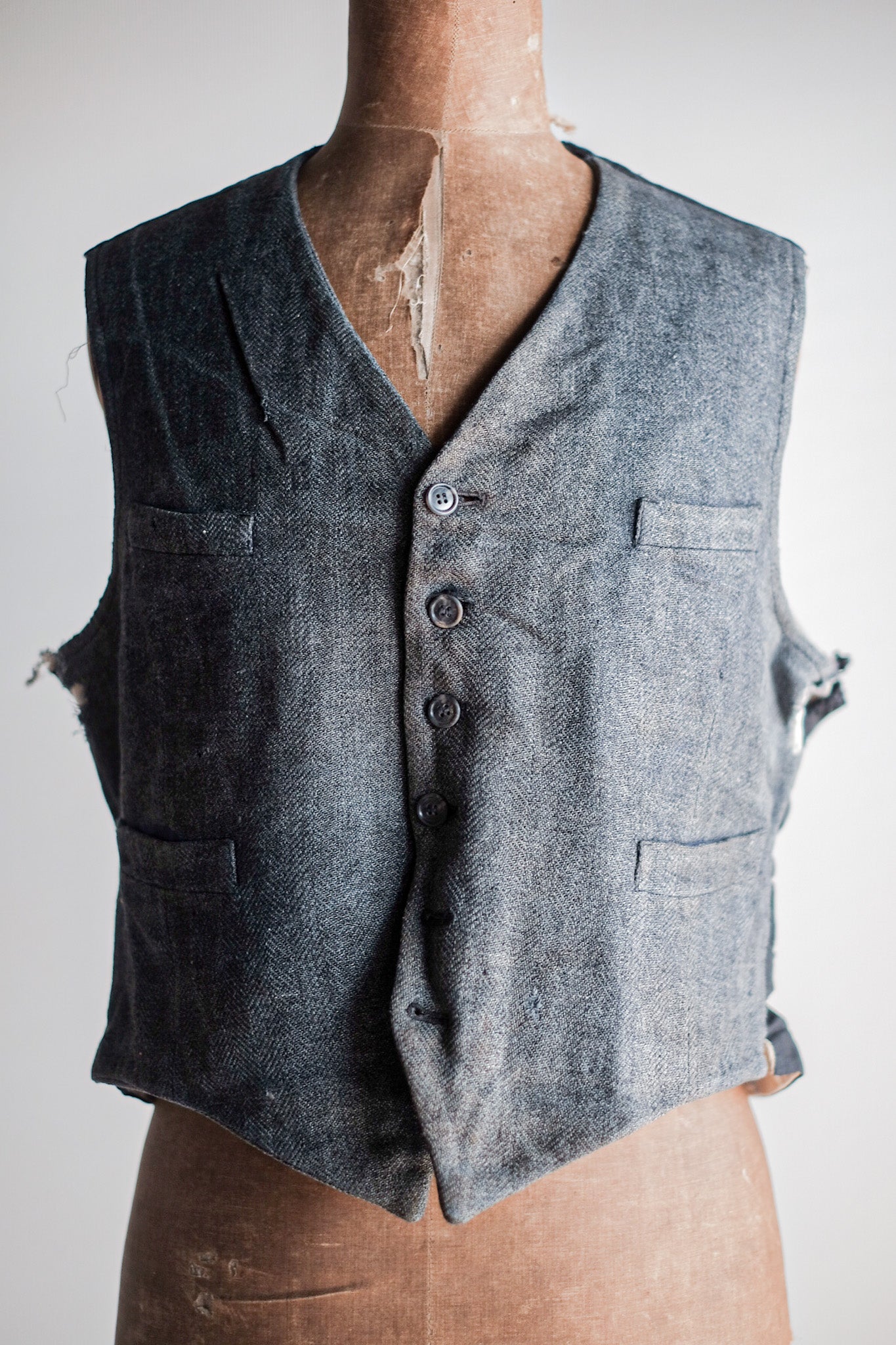 ［~40's］French Vintage Gray Wool Work Gilet