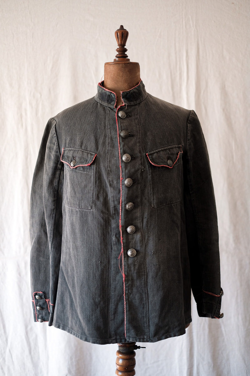 【~10's】French Vintage Black Linen HBT Fireman Jacket