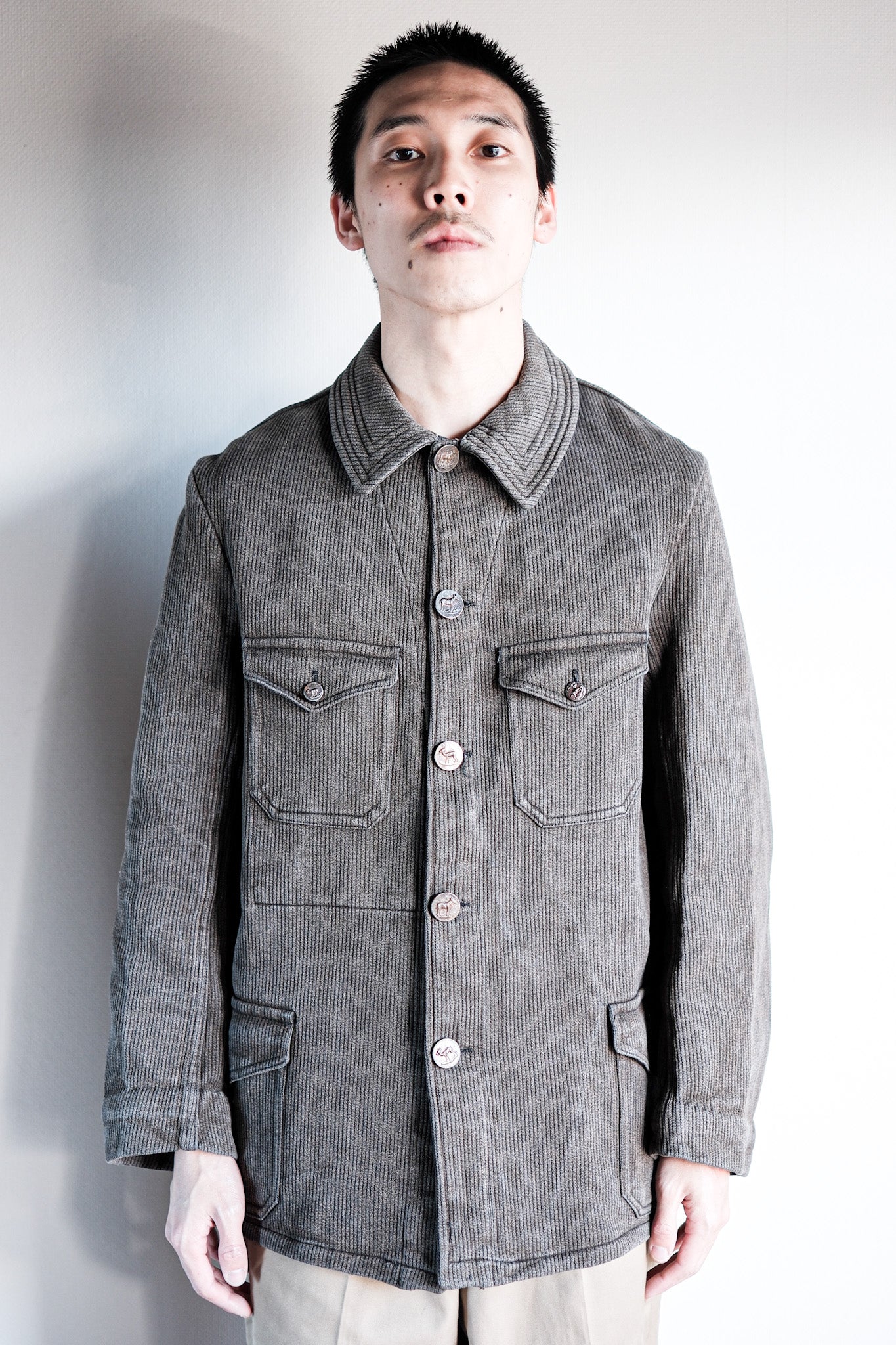 ［~40's］French Vintage Brown Salt & Pepper Cotton Pique Hunting Jacket