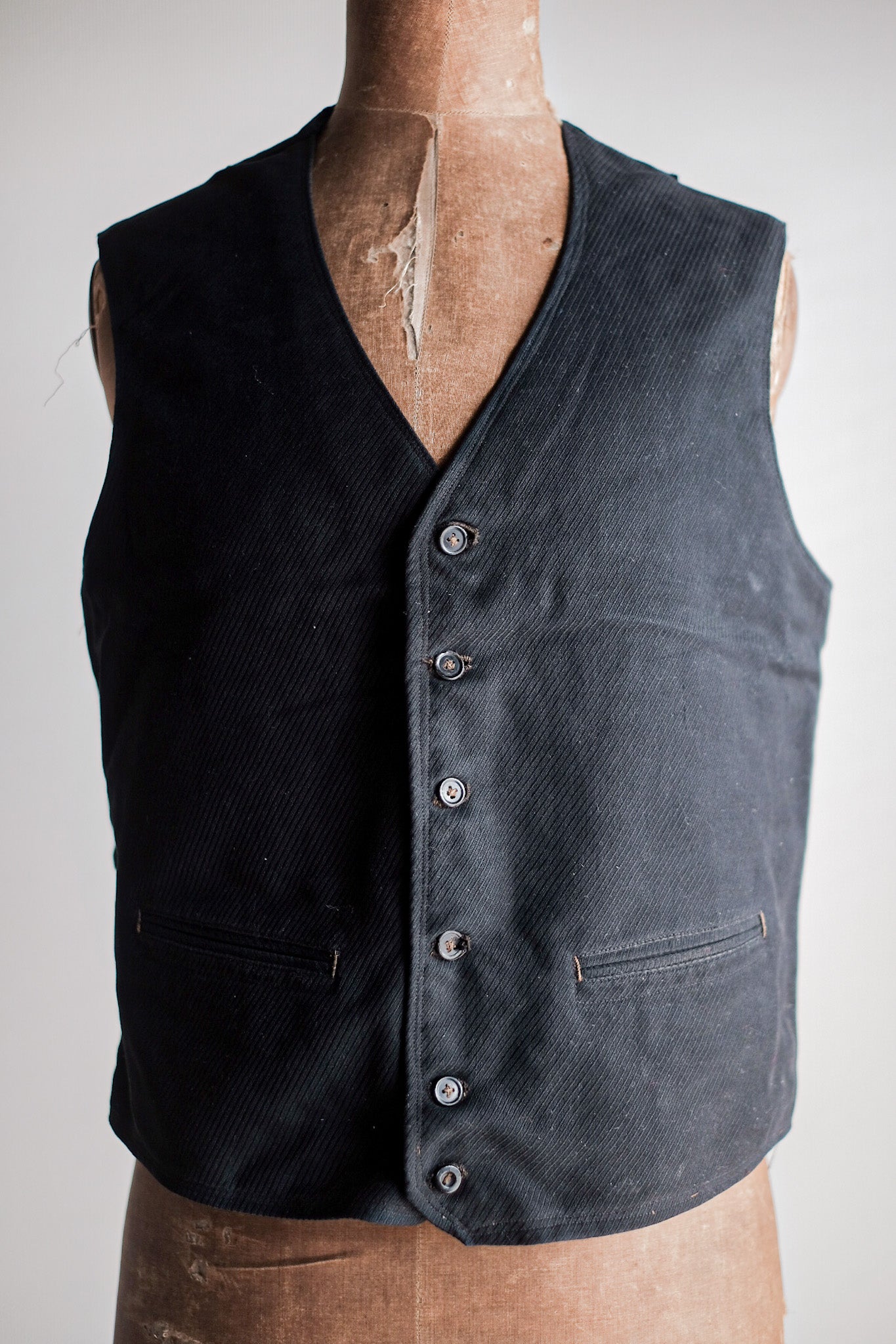 [~ 10's] French Vintage Black Work Gilet ทำงาน