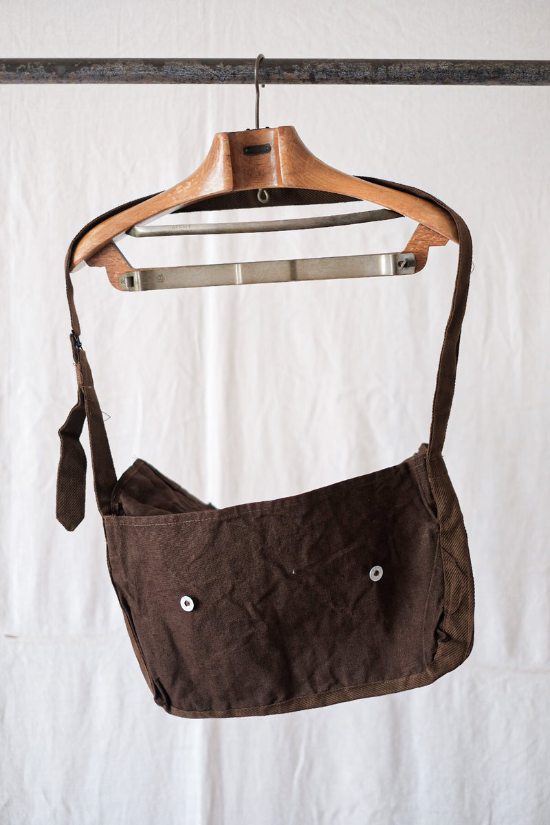 40's] French Army Brown Linen Musette Bag 