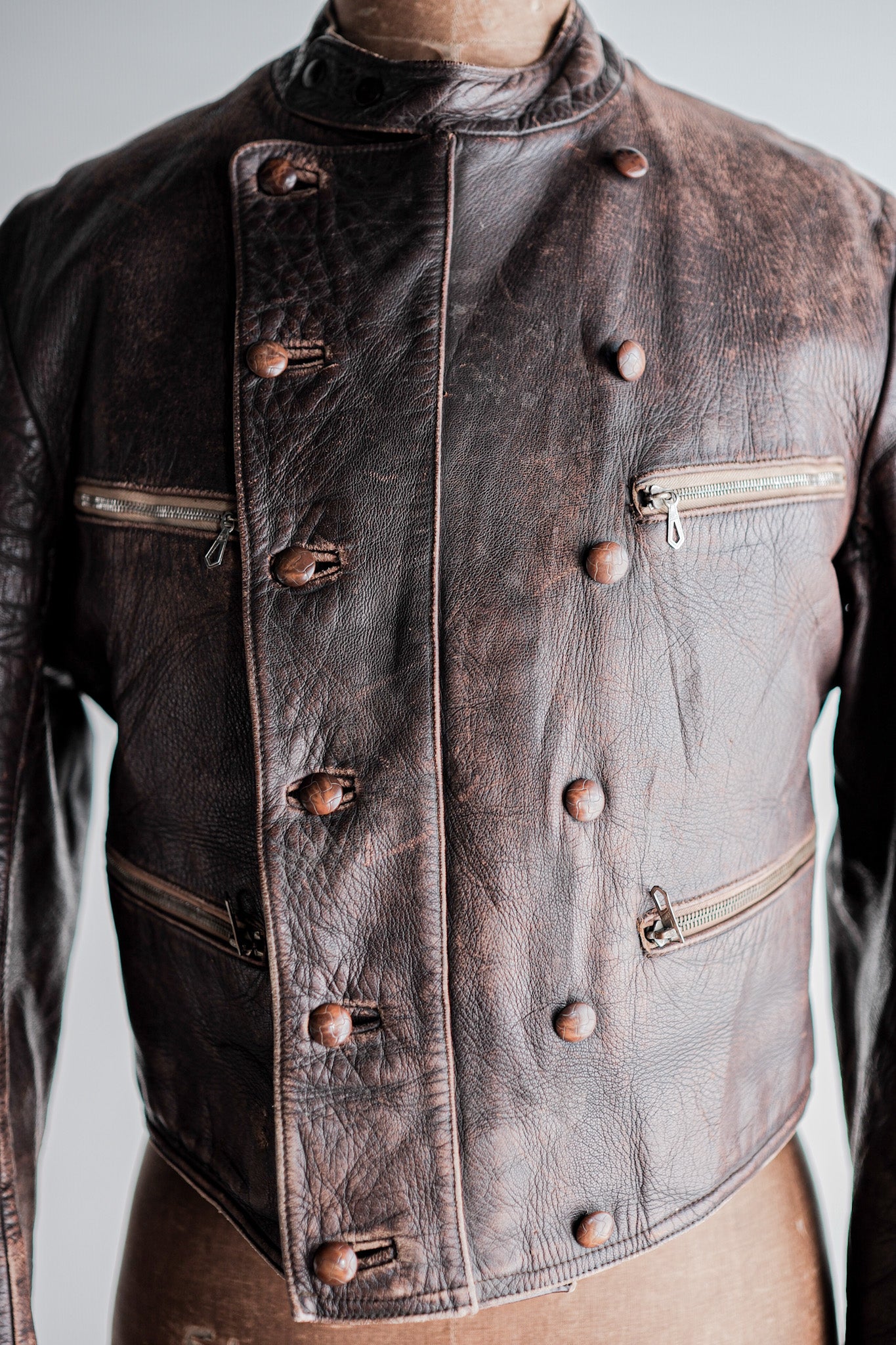 【~30's】German Vintage Double Breasted Motorcycle Leather Jacket