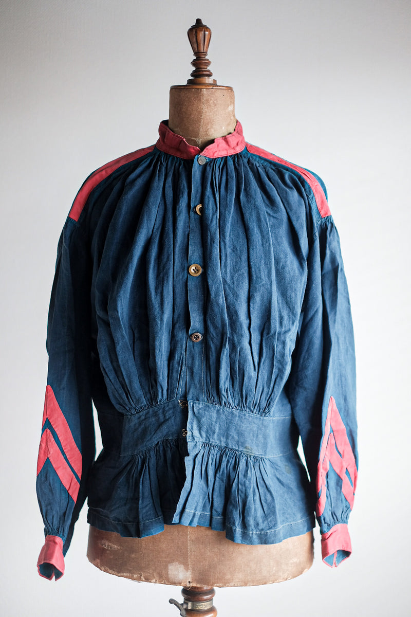 【Late 19th C】French Antique Indigo Linen Fireman Bourgeron Jacket