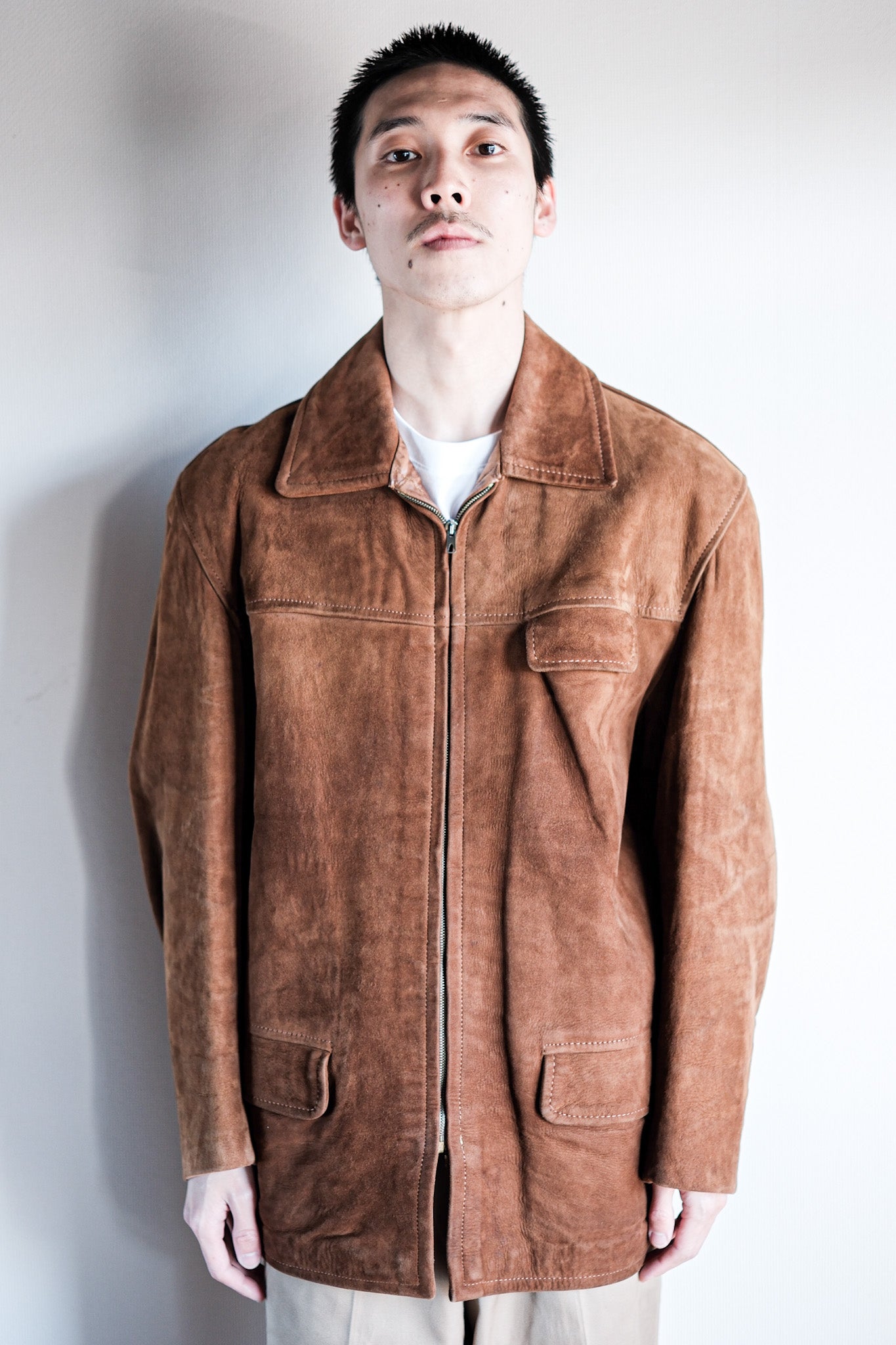 ［~60's］French Vintage Brown Suede Zip Up Jacket