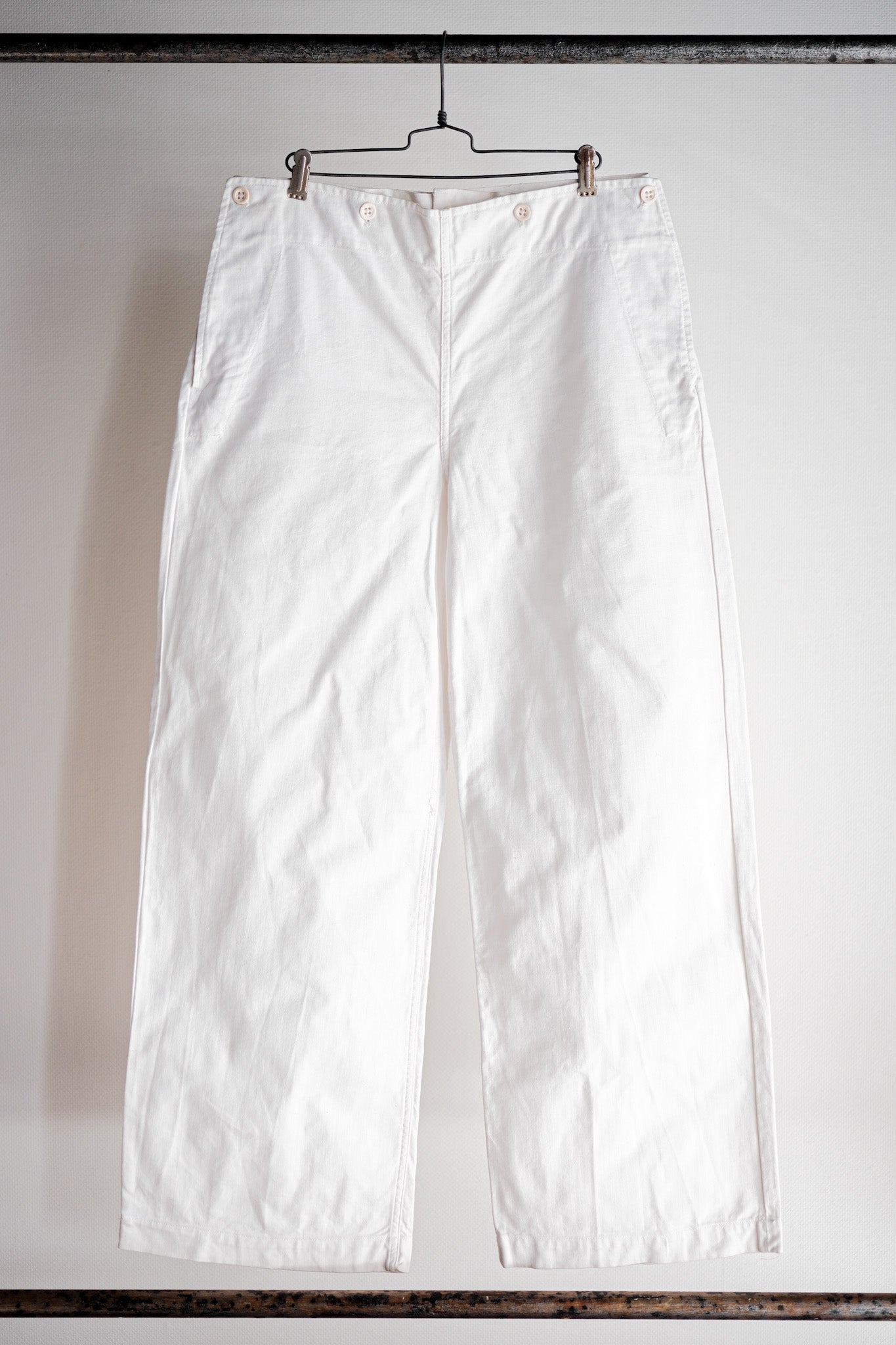 [~ 50's] Pantalon de marin en lin blanc marine français "stock mort"