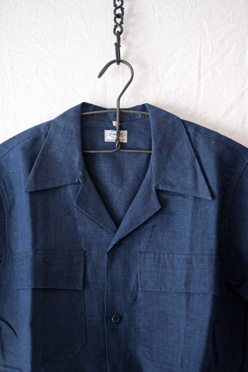 【~40's】French Vintage Indigo Metis Short Sleeve Shirt "Dead Stock"