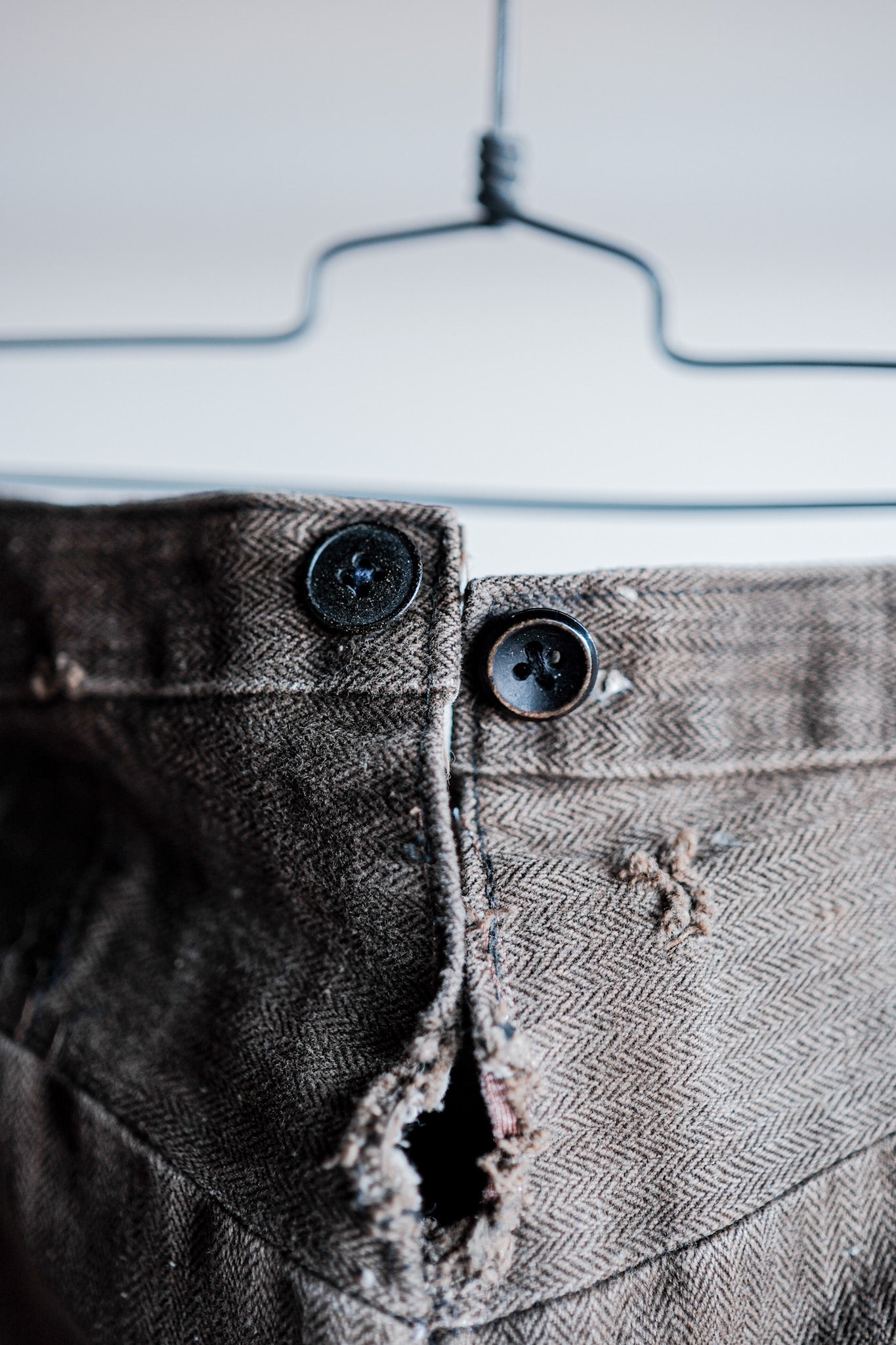 ［Late 19th C］French Antique Brown HBT Linen Firefighter Trousers