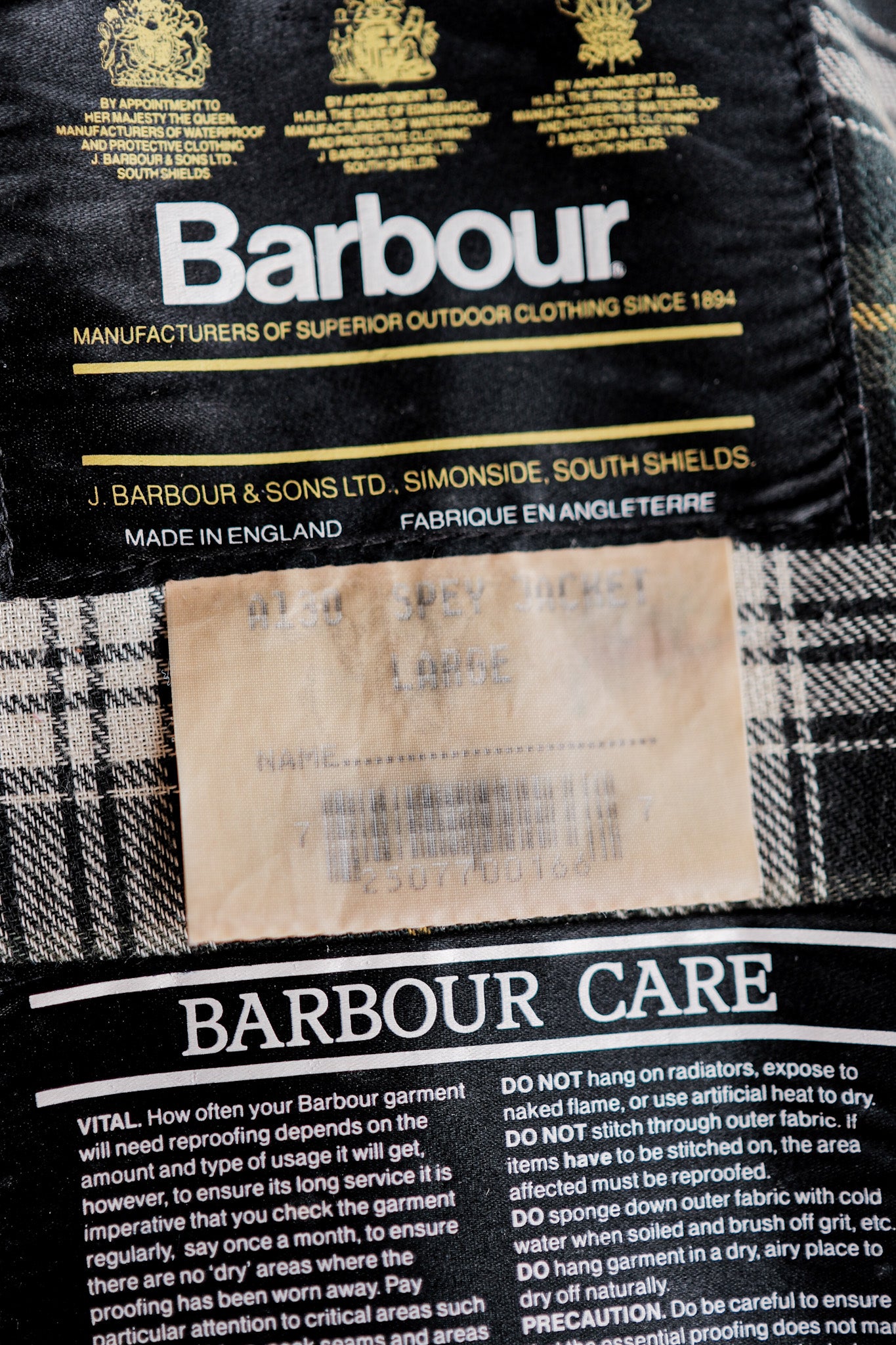 ［~90's］Vintage Barbour "SPEY JACKET" 3 Crest Size.LARGE