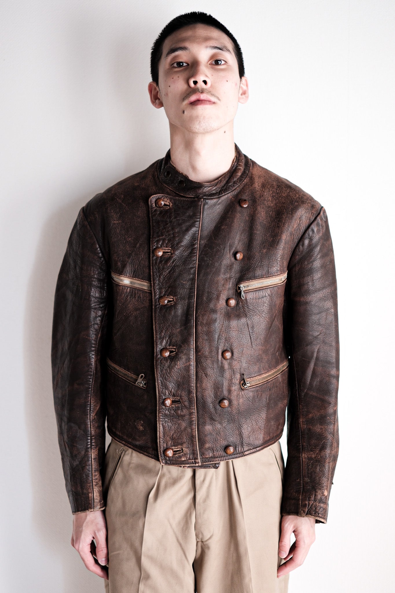 【~30's】German Vintage Double Breasted Motorcycle Leather Jacket