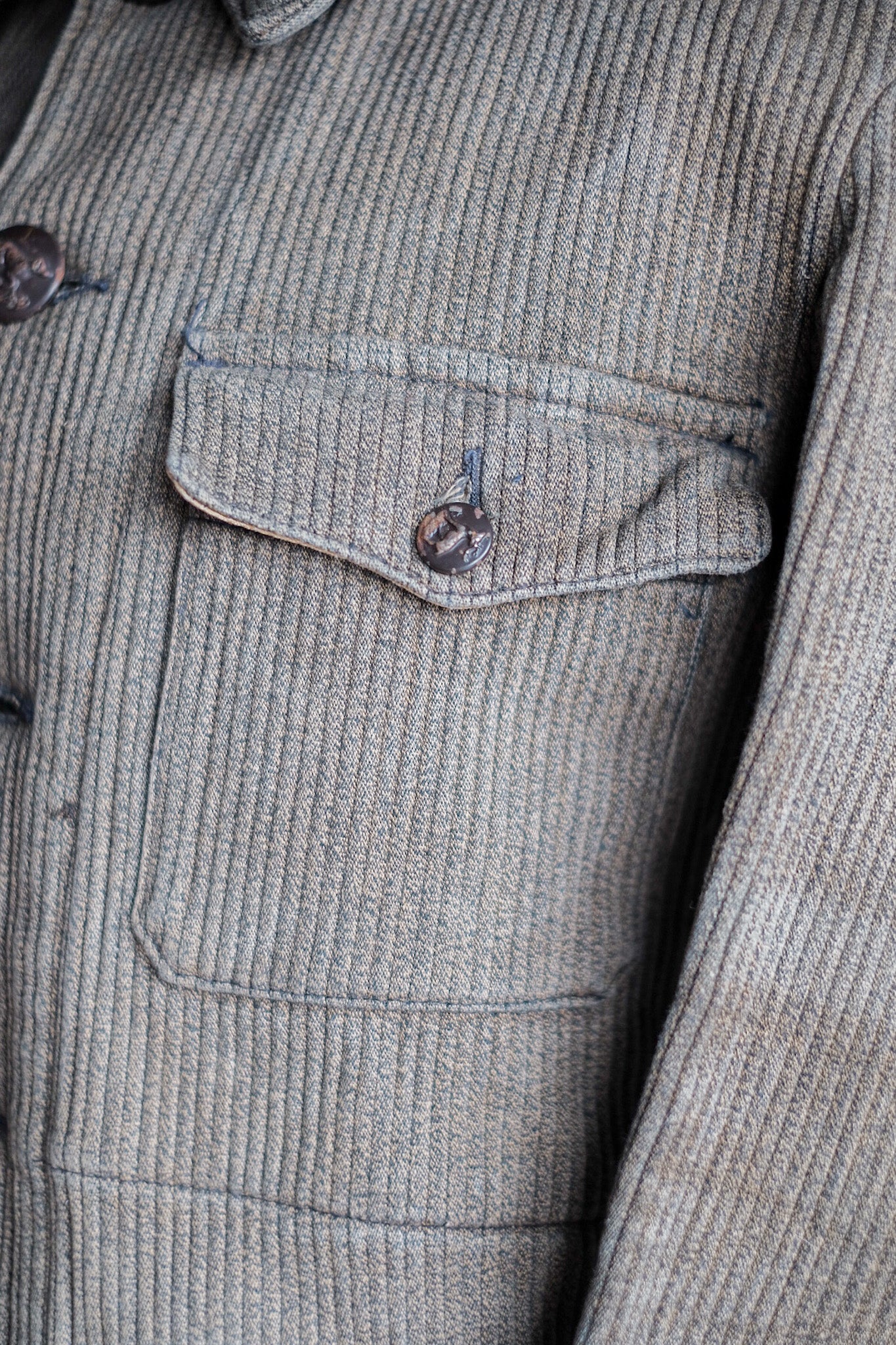 【~40's】French Vintage Brown Salt & Pepper Cotton Pique Hunting Jacket