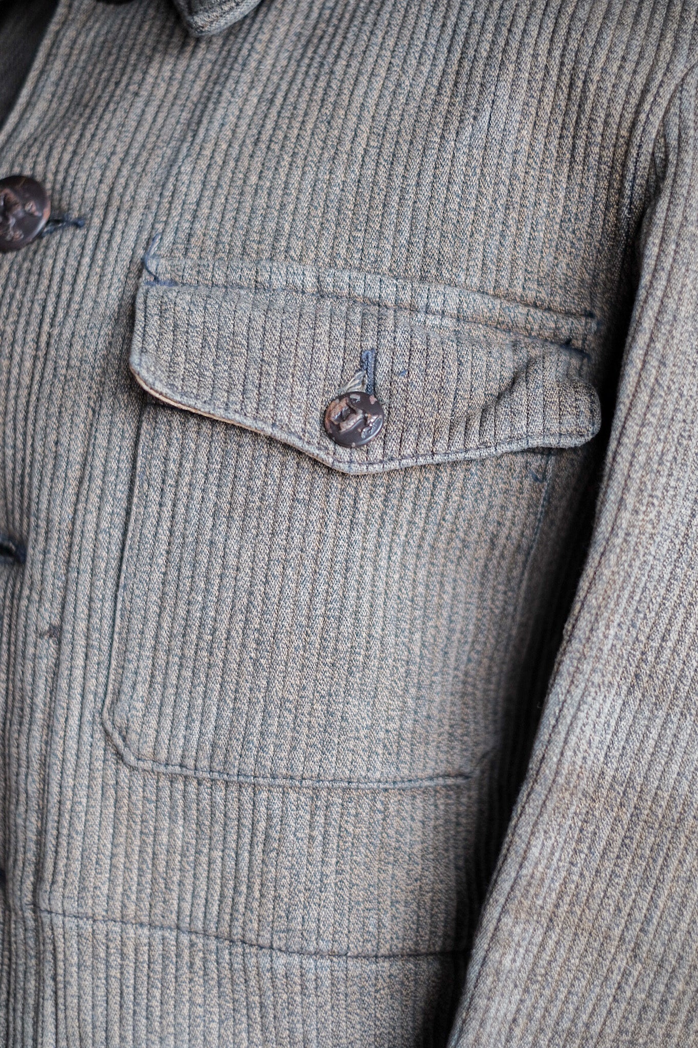 ［~40's］French Vintage Brown Salt & Pepper Cotton Pique Hunting Jacket