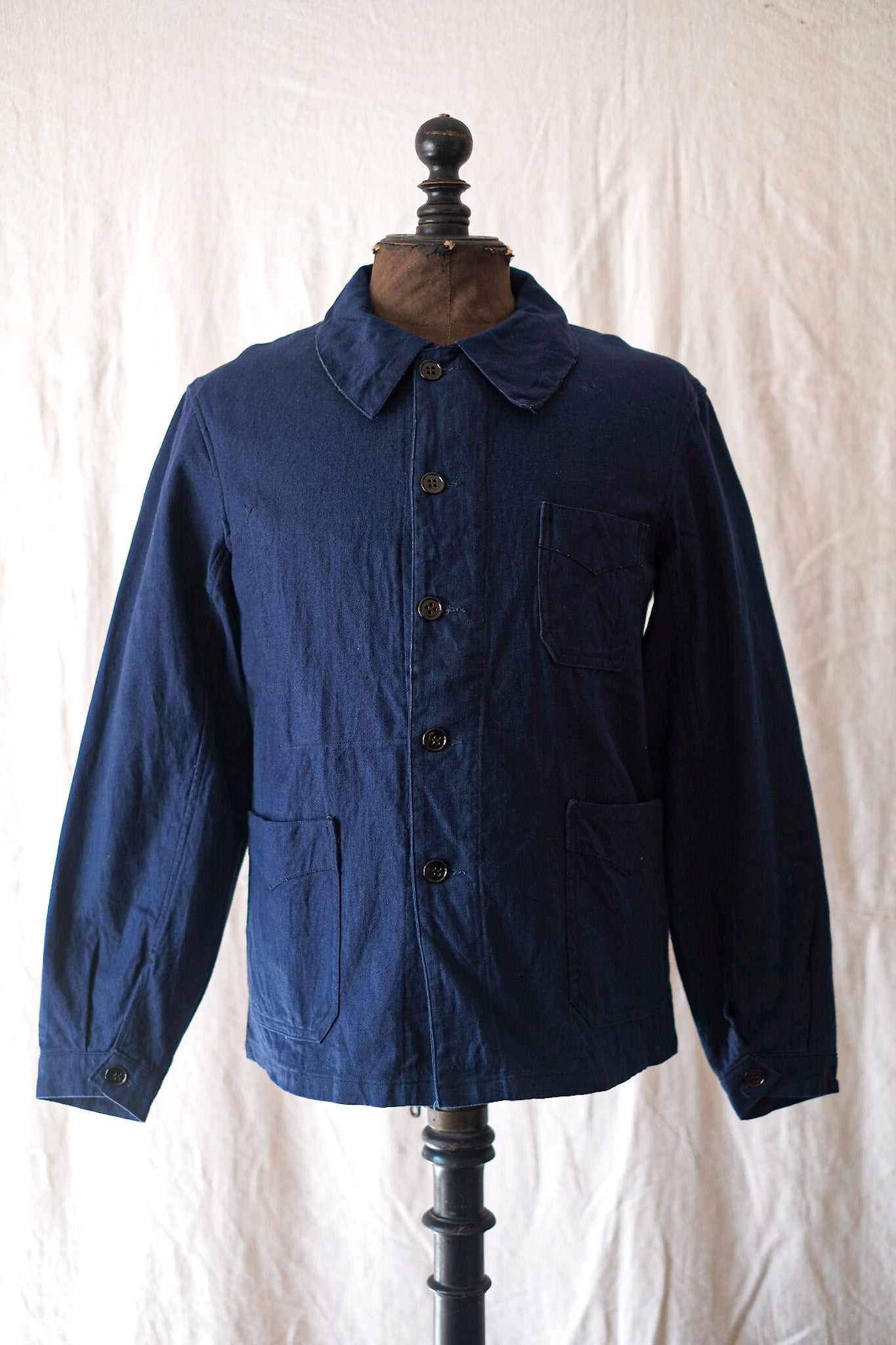[~ 40's] French Vintage Indigo Cotton Linen Twilk Jacket