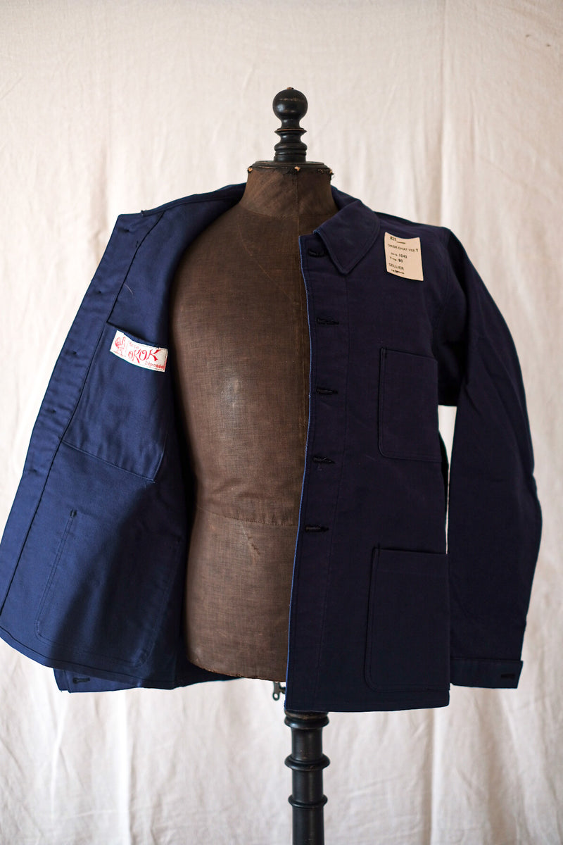 [~ 40's] แจ็คเก็ตงานโมลกอร์สีน้ำเงินวินเทจฝรั่งเศส "Dead Stock"