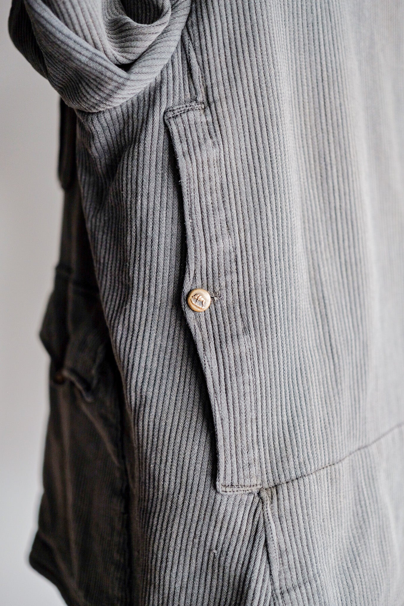［~30's］French Vintage Gray Cotton Pique Hunting Jacket With Chin Strap