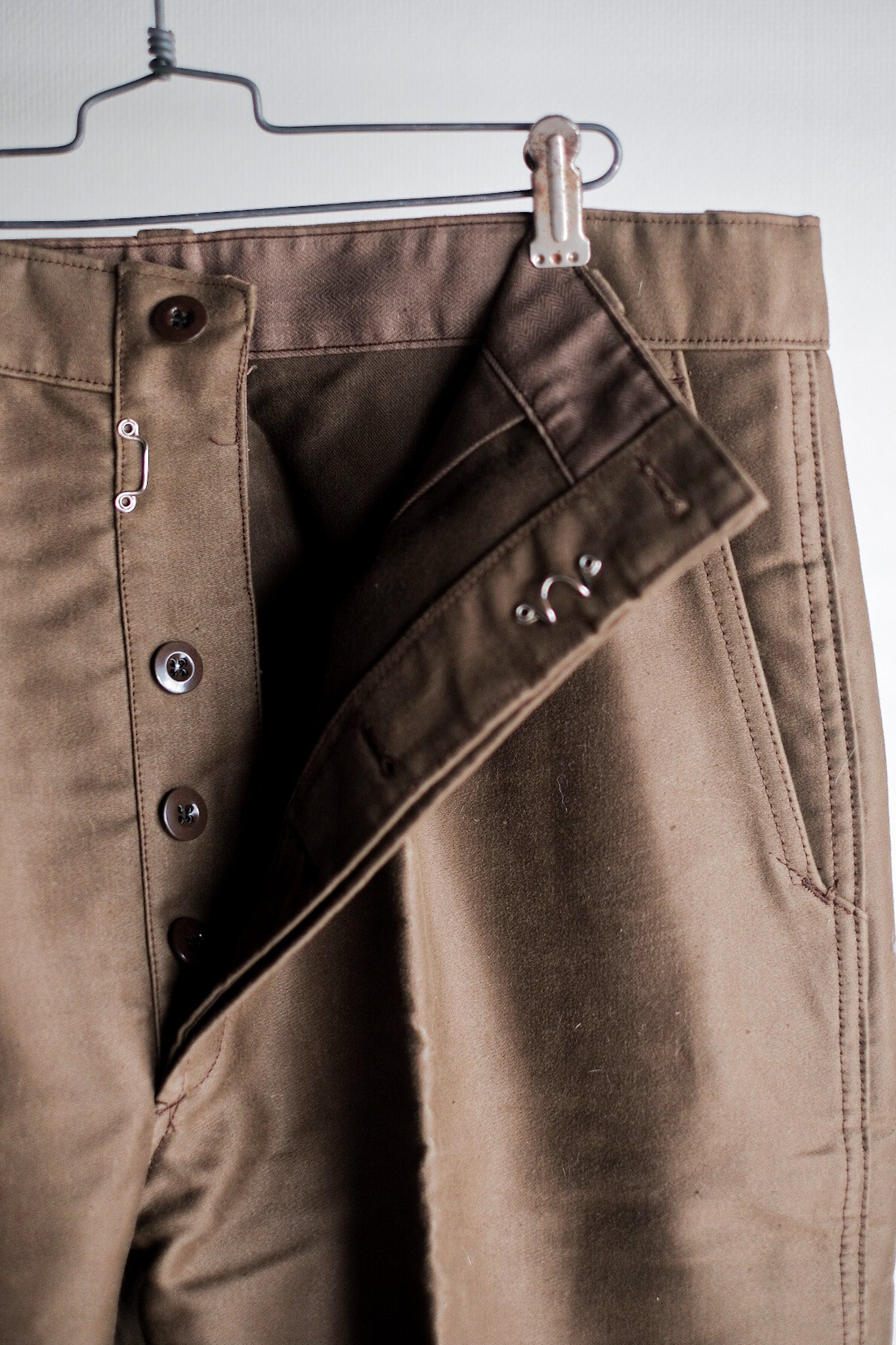 [~ 50's] French Vintage Brown Moleskin Work Pants "Dead Stock"