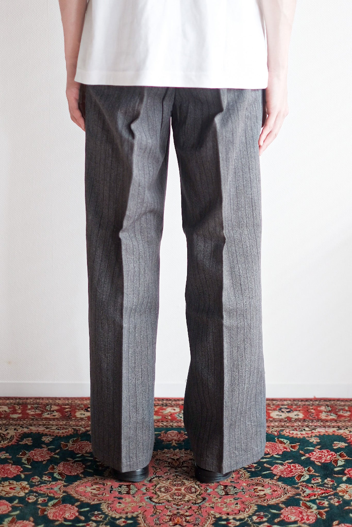 [〜40年代]法國復古鹽和胡椒棉條條紋工作褲“死庫存”