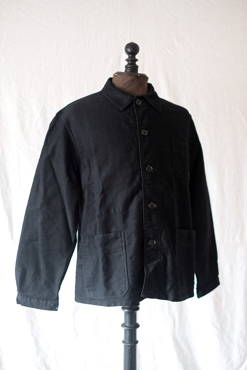 【~50's】French Vintage "Le Mont St. Michel" Black Moleskin Work Jacket