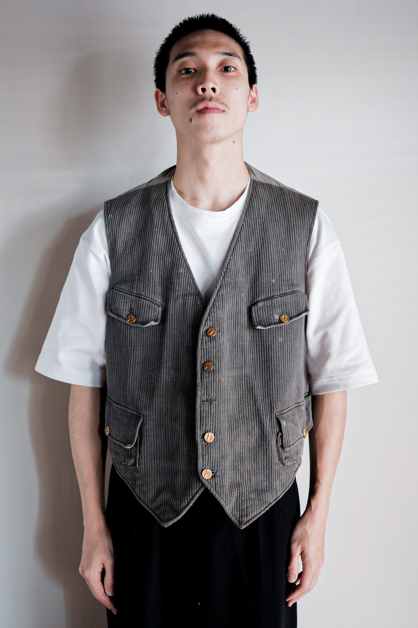 【~30's】French Vintage Gray Cotton Pique Hunting Gilet