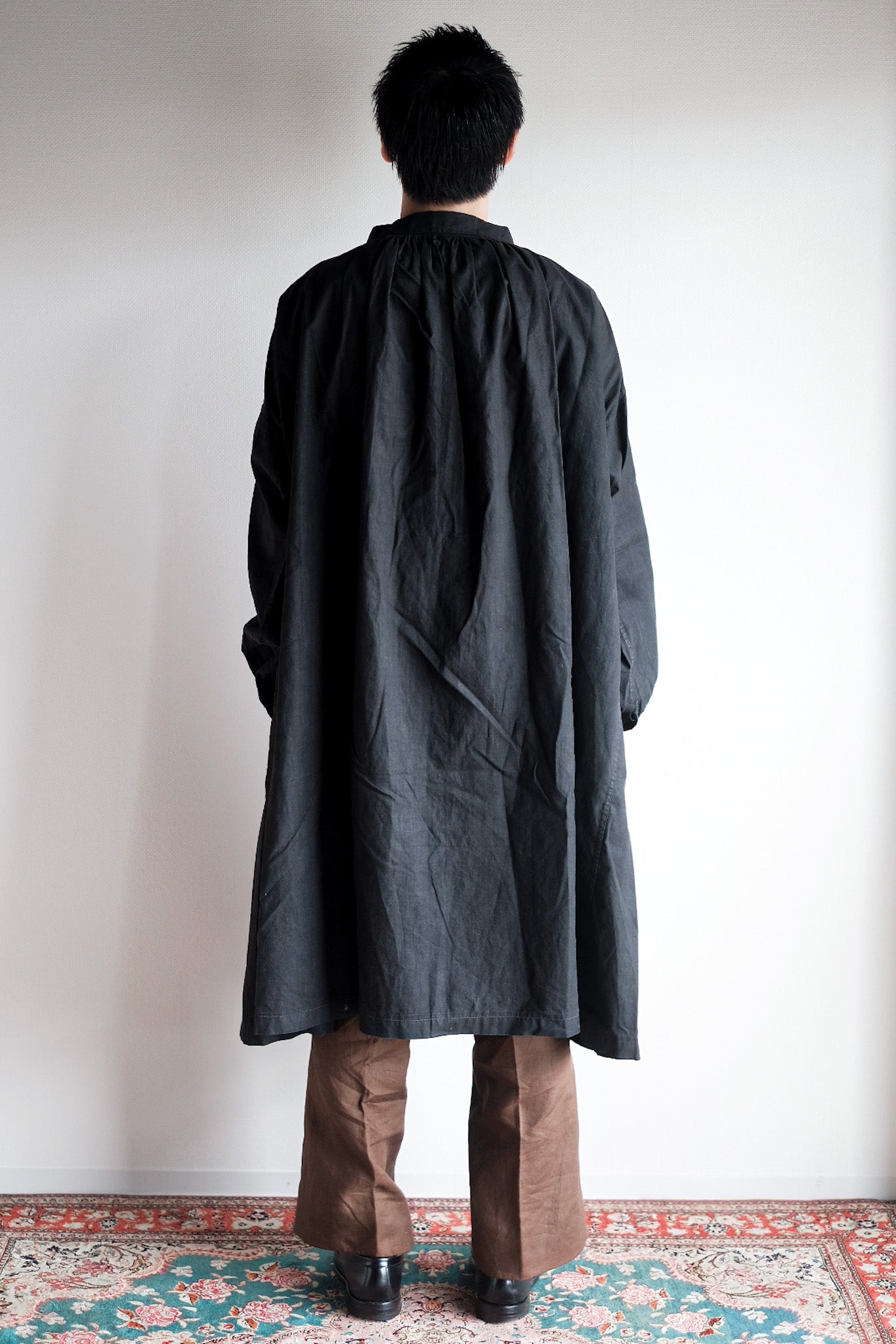 ［Early 20th C］French Antique Black Linen Smock "Biaude"