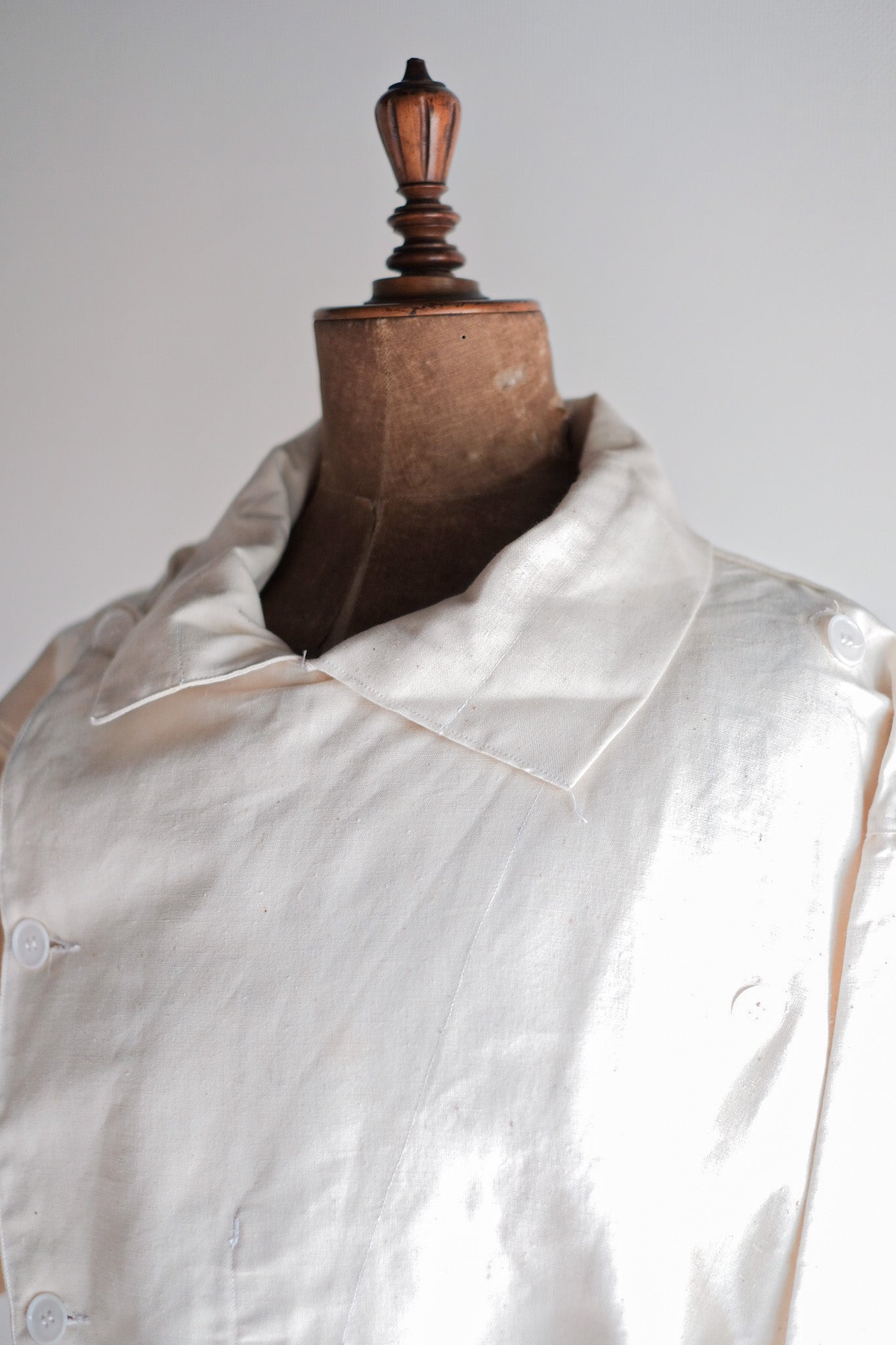 ［~50's］French Army Double Breasted Linen Coat Hospital Military "Dead Stock"