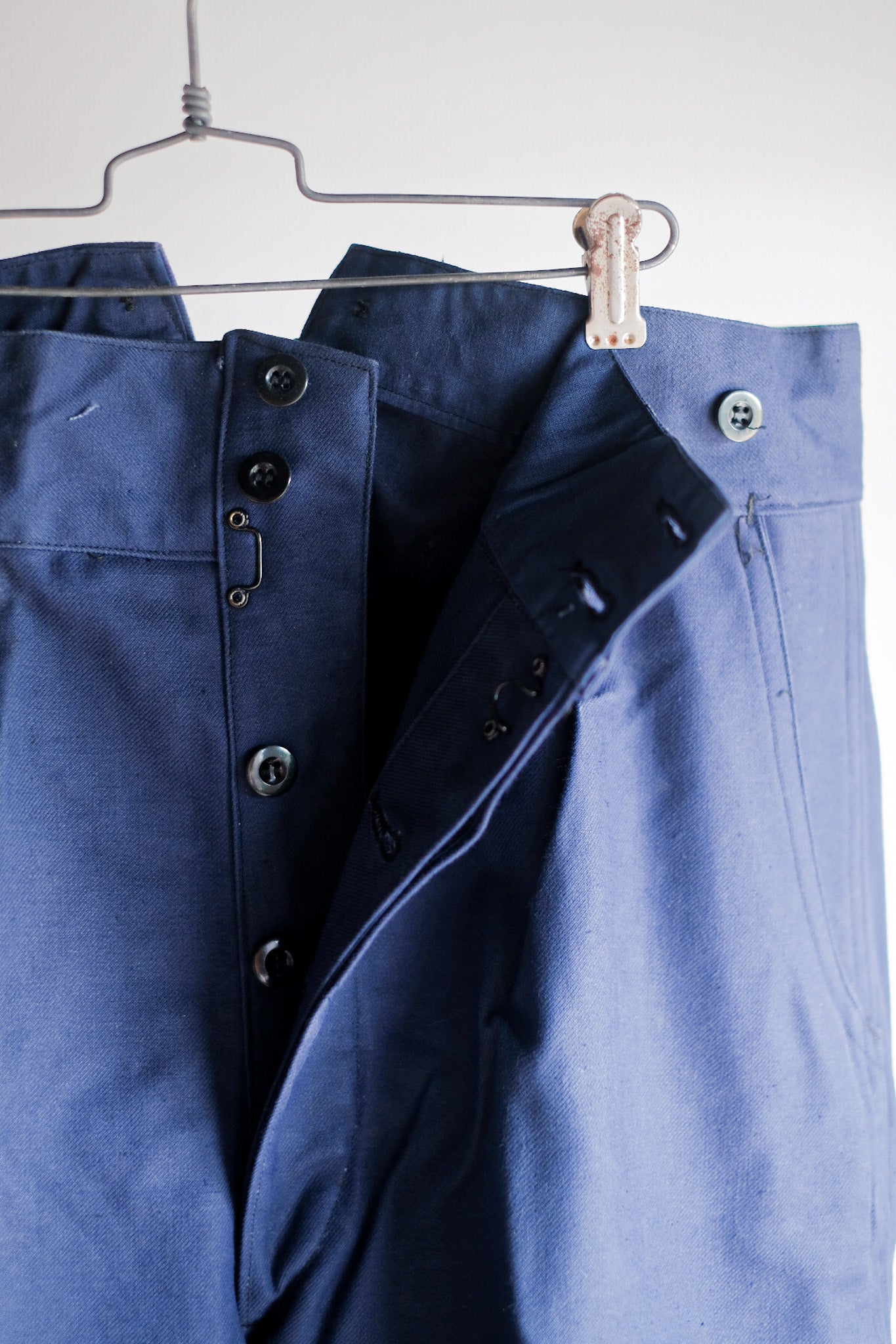 【~40's】French Vintage Blue Cotton Twill Work Pants "Dead Stock"