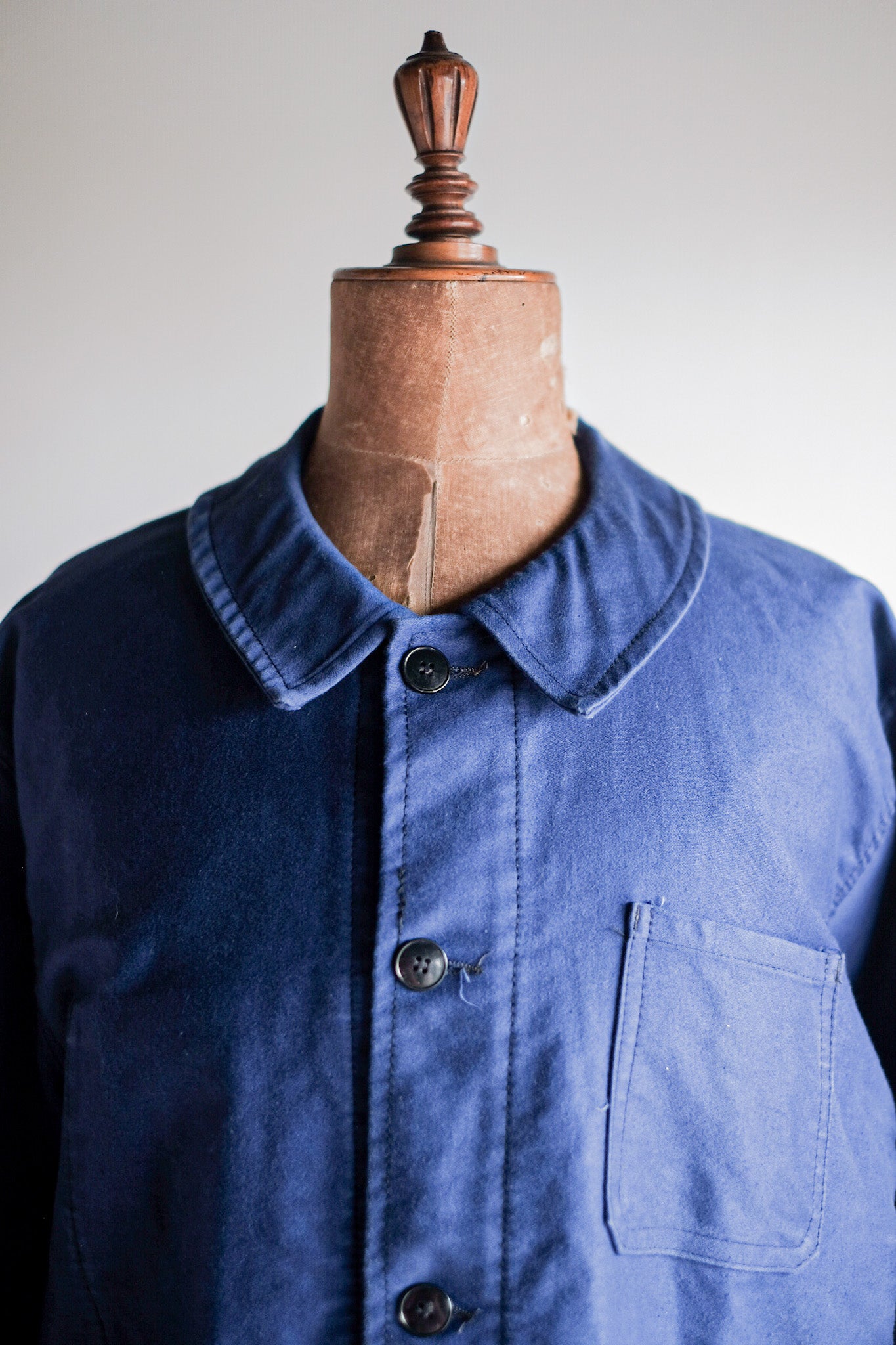 [~ 60's] Veste de travail de moleskin bleu vintage française "4 boutons"