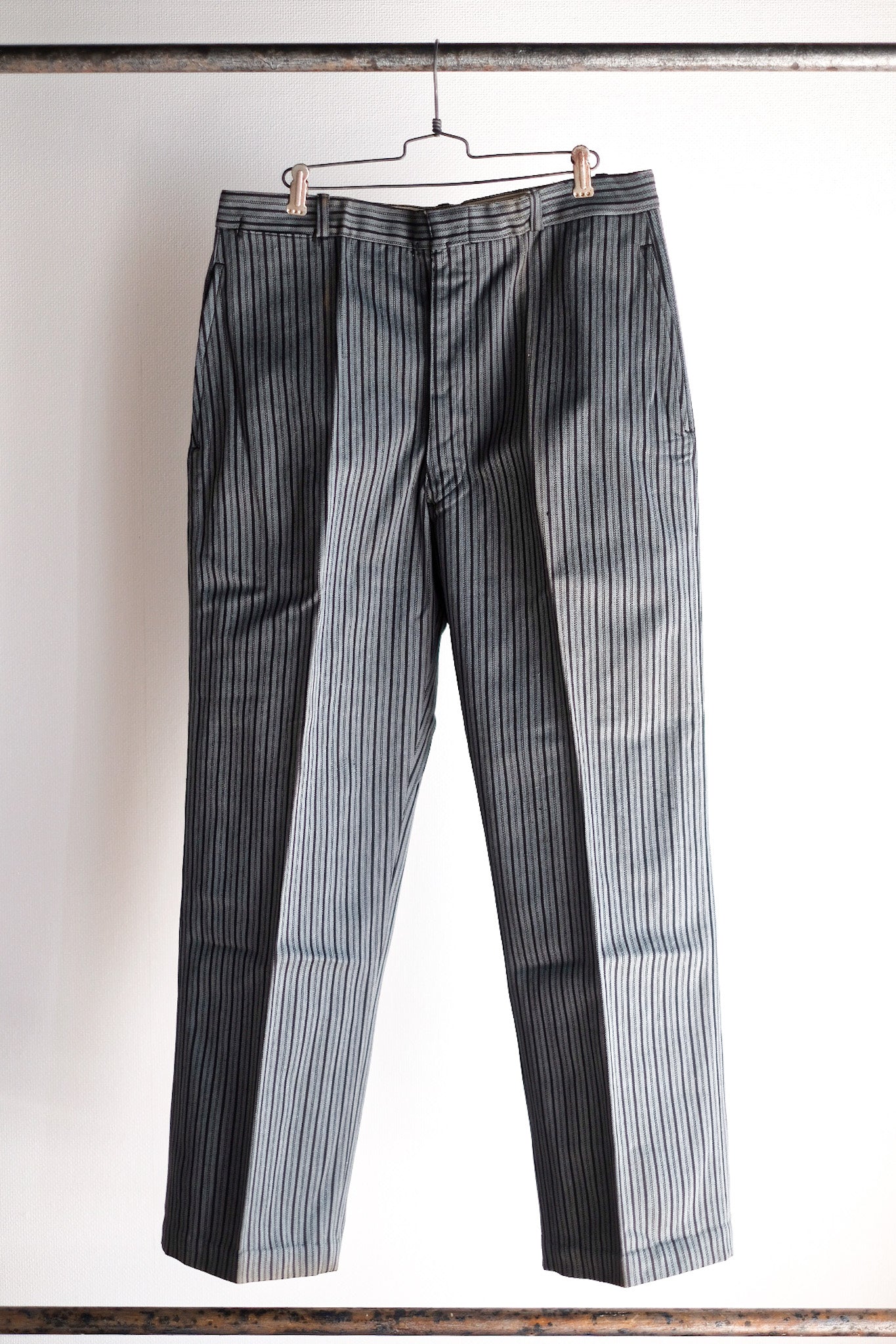 [~ 40's] French Vintage Cotton Striped Work Pants "Dead Stock"