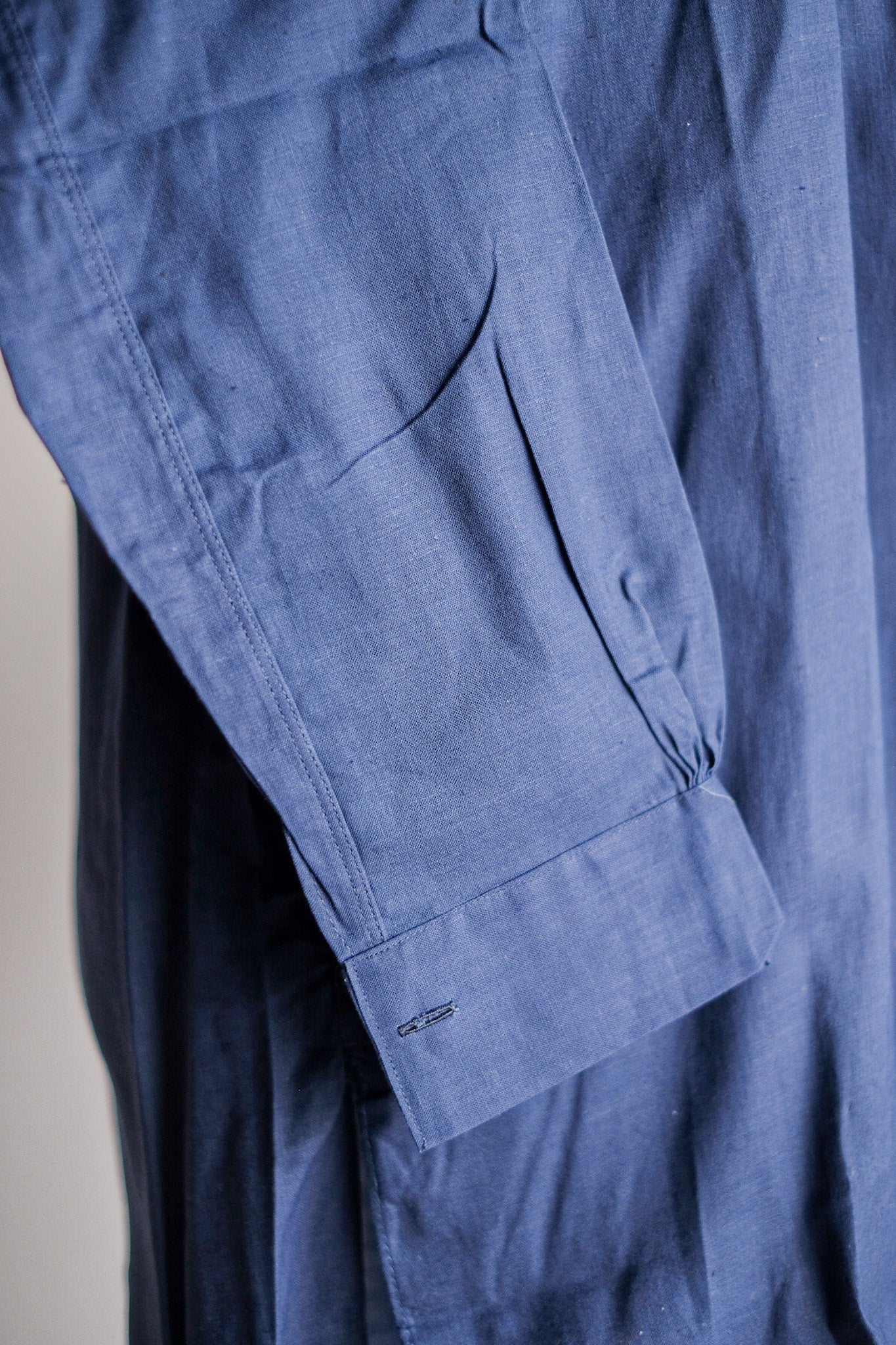 【~40's】French Vintage Indigo Linen Grandpa Shirt "Dead Stock"