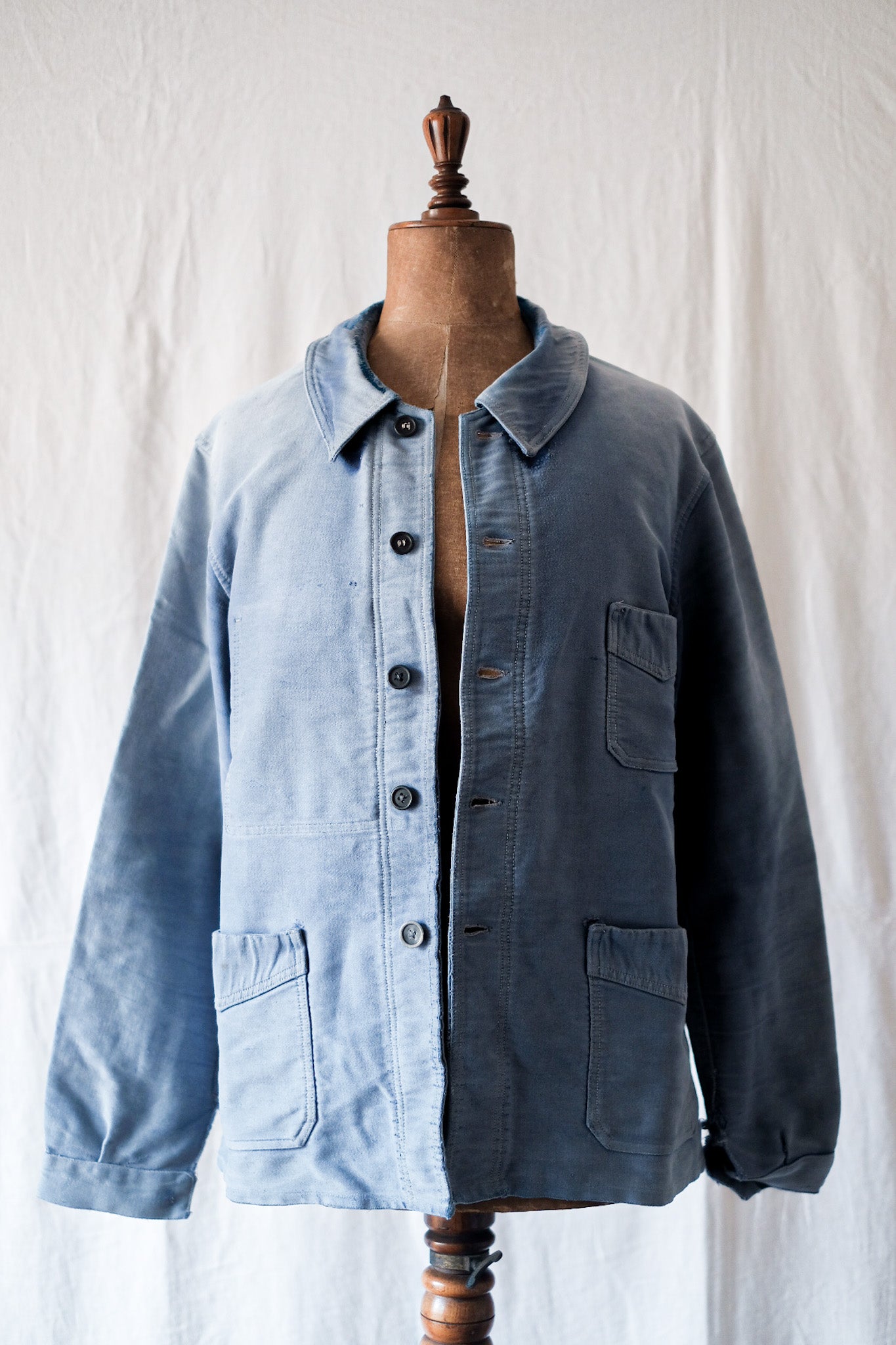 [~ 40's] Veste de travail de moleskin bleu vintage français