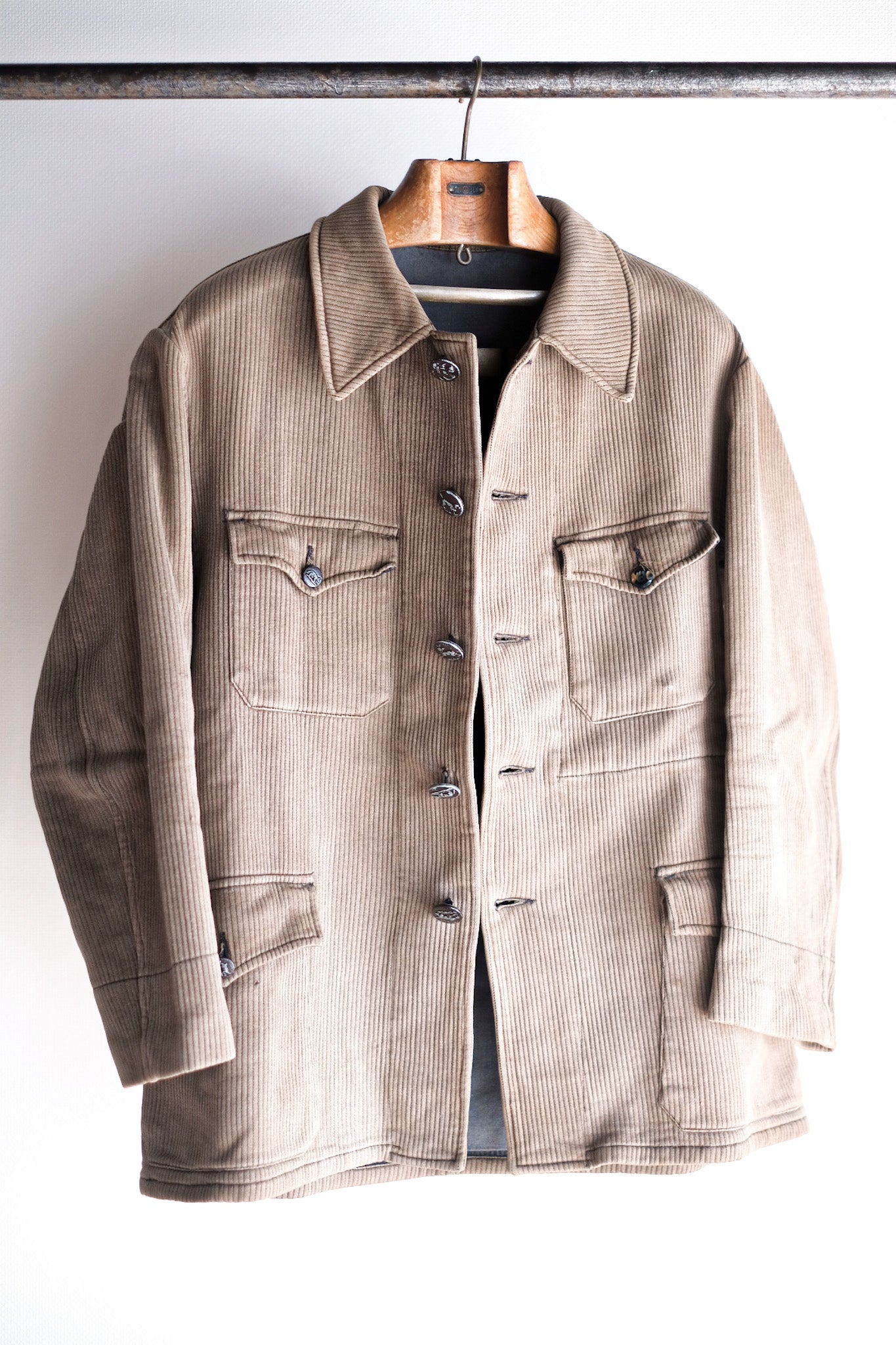 ［~40's］French Vintage Brown Cotton Pique Hunting Jacket With Chin Strap