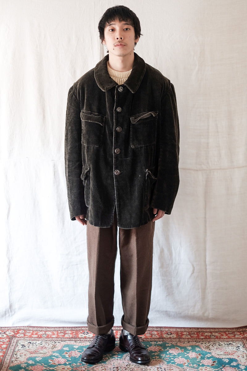 【~30's】French Vintage Dark Brown Corduroy Gamekeeper Hunting Jacket