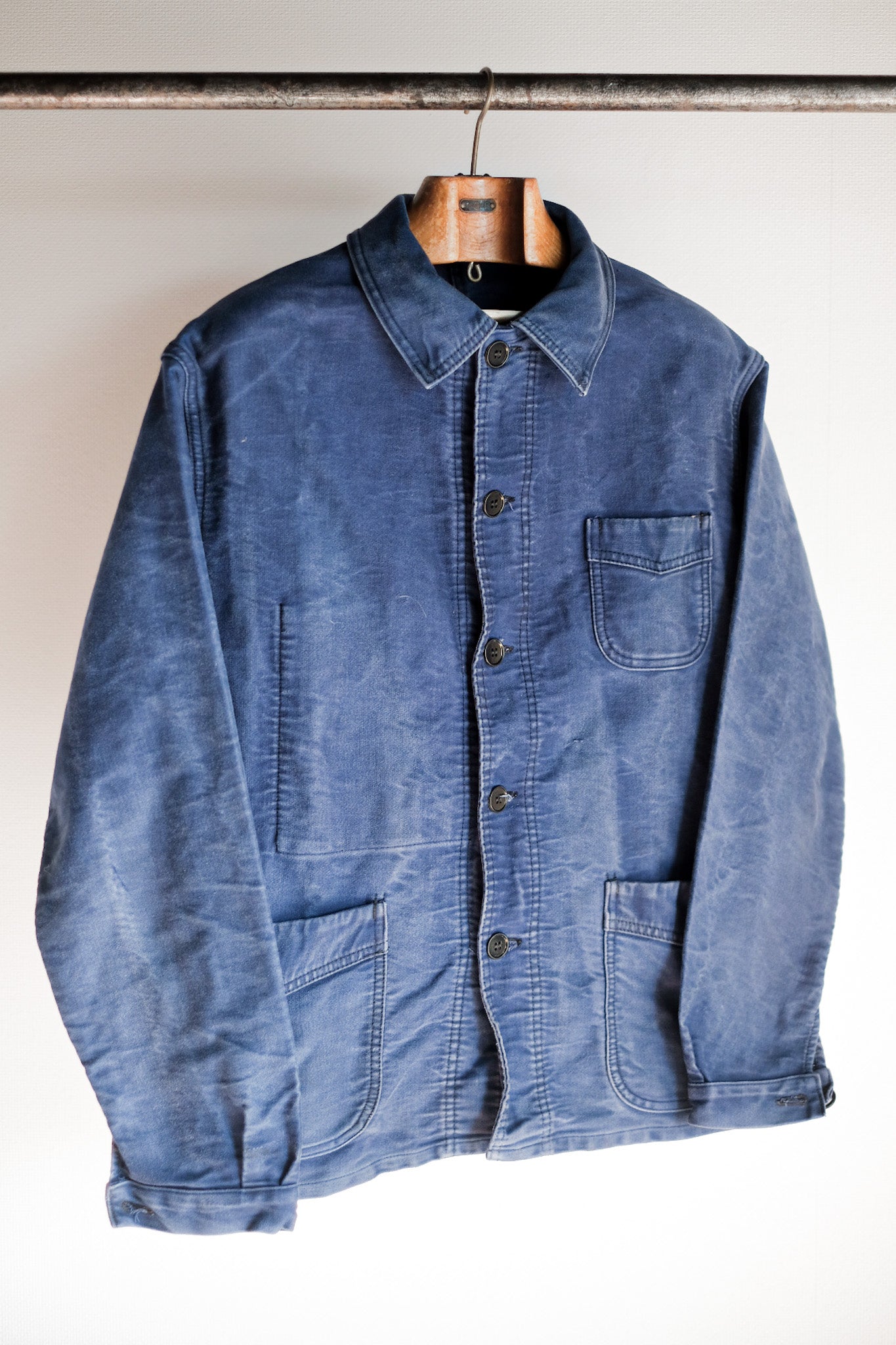 [~ 50's] French Vintage Blue Moleskin Work Jacket "Le Mont St. Michel"