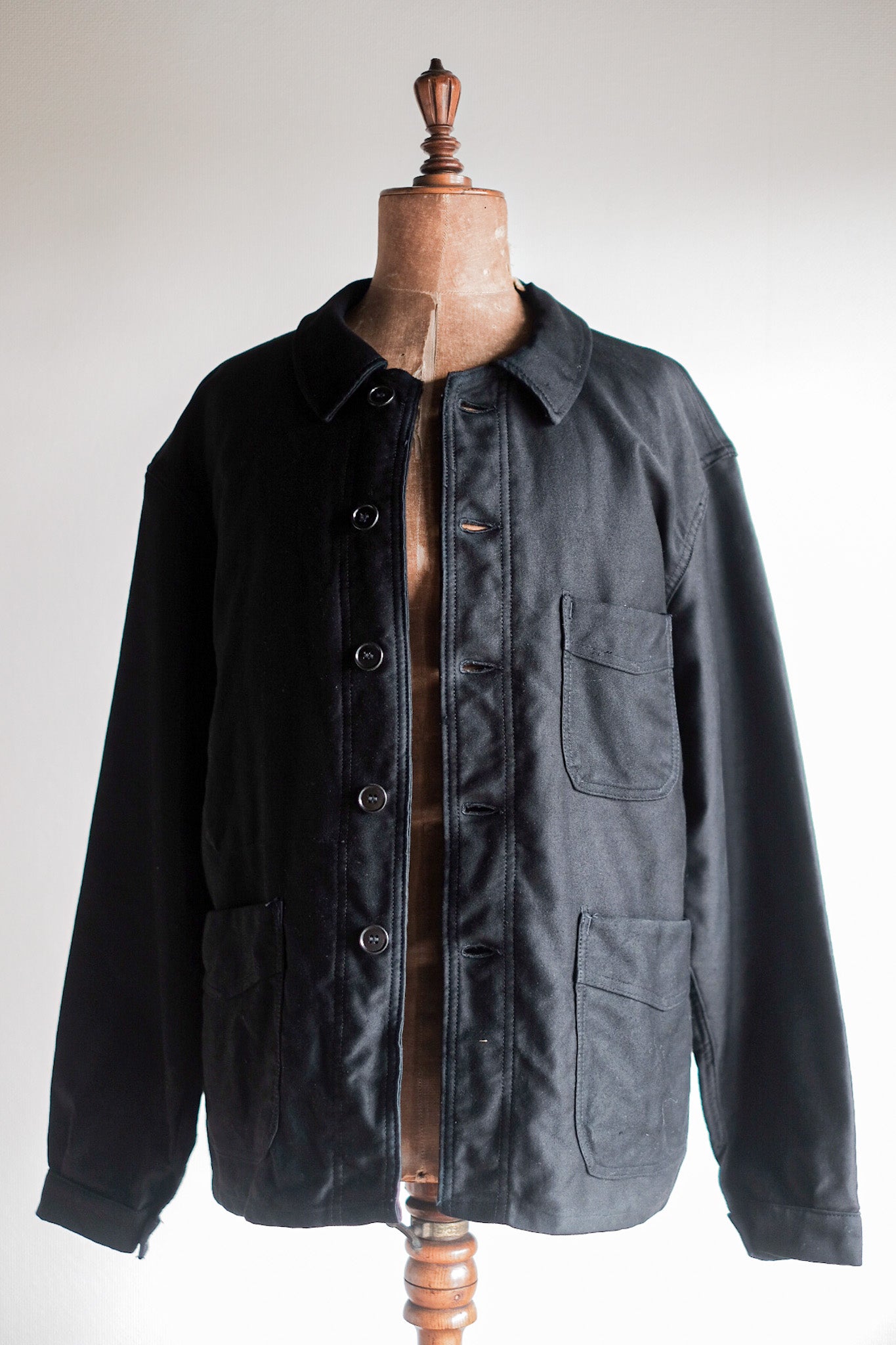 [~ 50's] French Vintage Black Moleskin Work Jacket "Adolphe Lafont" "Dead Stock"