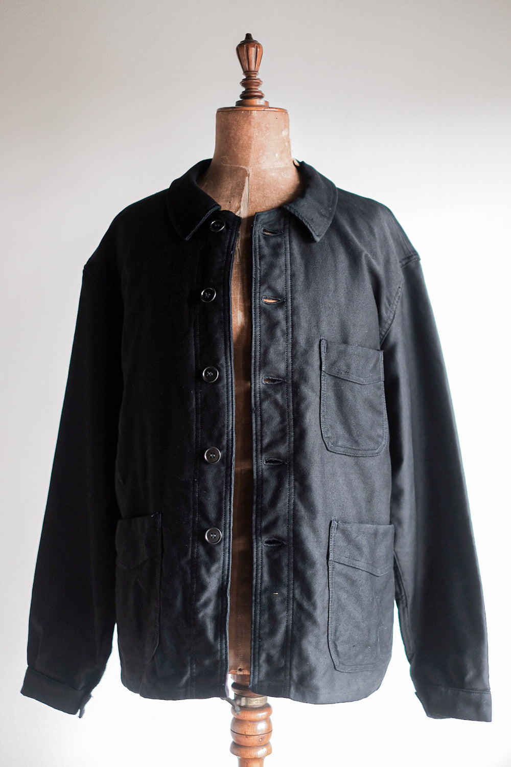 【~50's】French Vintage Black Moleskin Work Jacket "Adolphe Lafont" "Dead Stock"