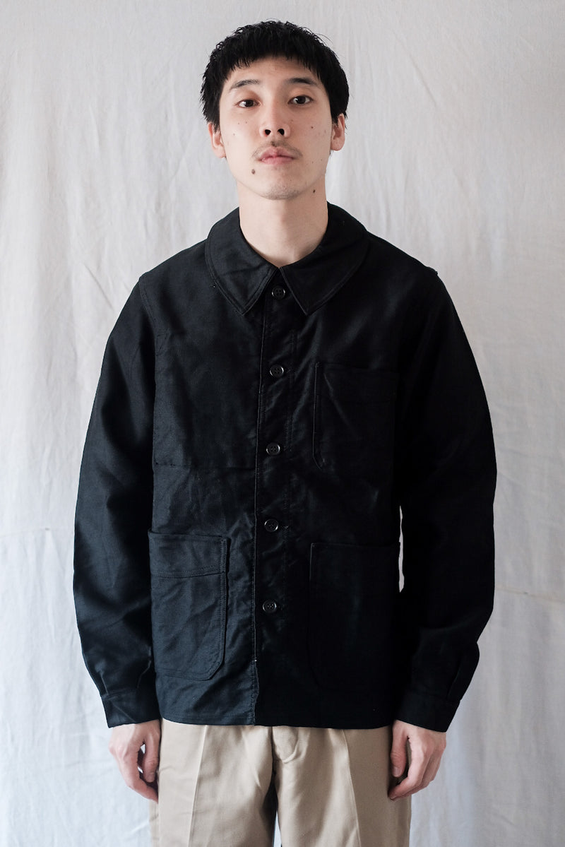 【~40's】French Vintage Black Moleskin Work Jacket