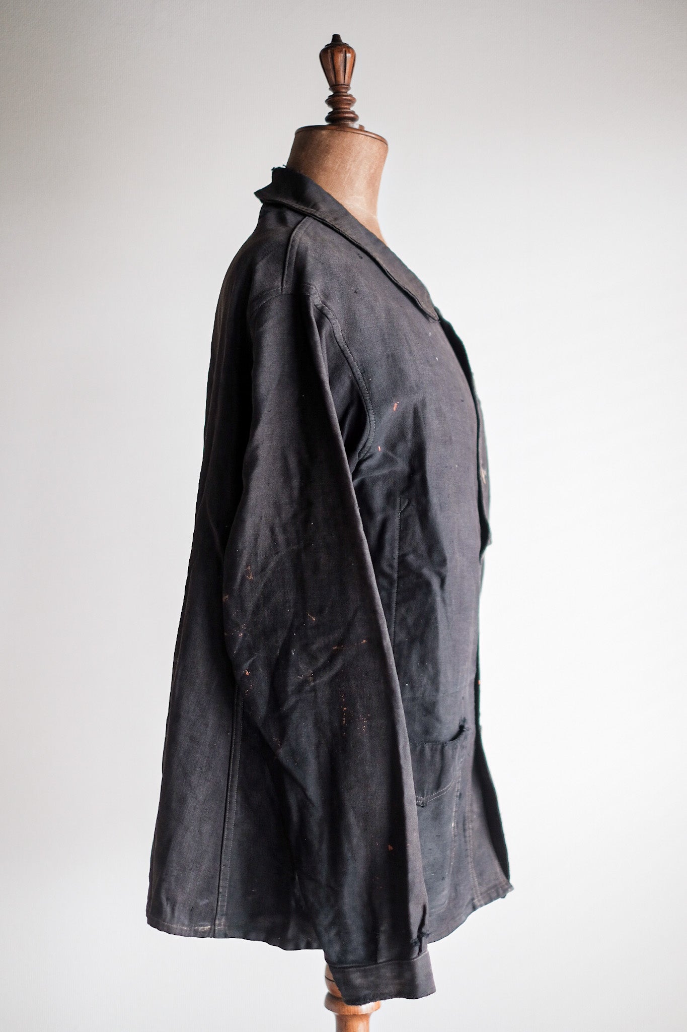 [~ 20 '] 프랑스 빈티지 블랙 몰스 피부 작업 재킷 "6 버튼"