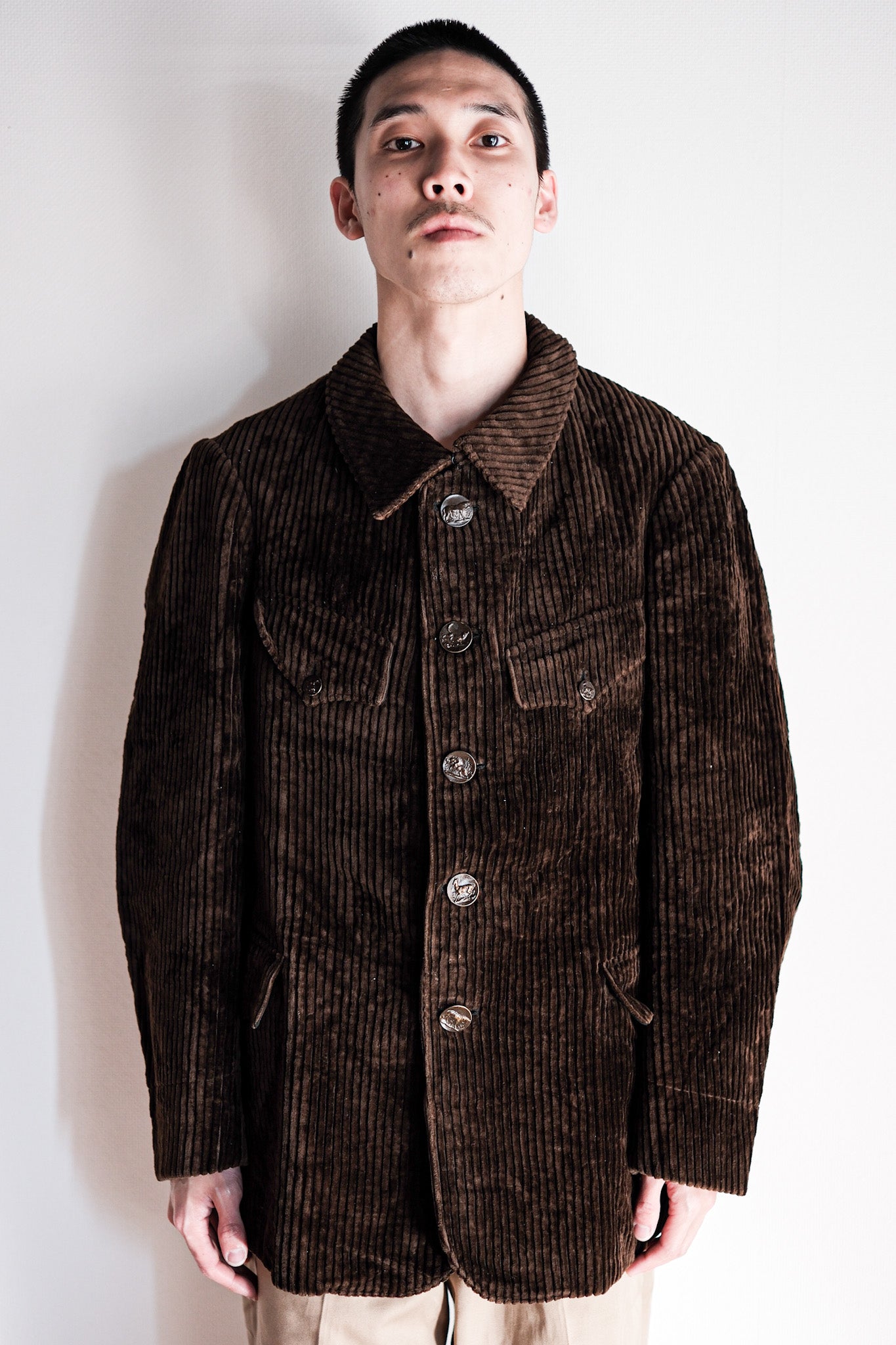 【~30's】French Vintage Brown Heavy Corduroy Hunting Jacket "Dead Stock"