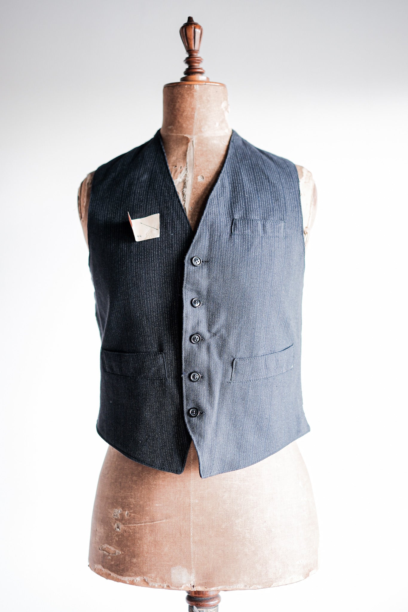 [~ 50's] French Vintage Cotton Striped Work Gilet Taille.44 "MORT STOCK"