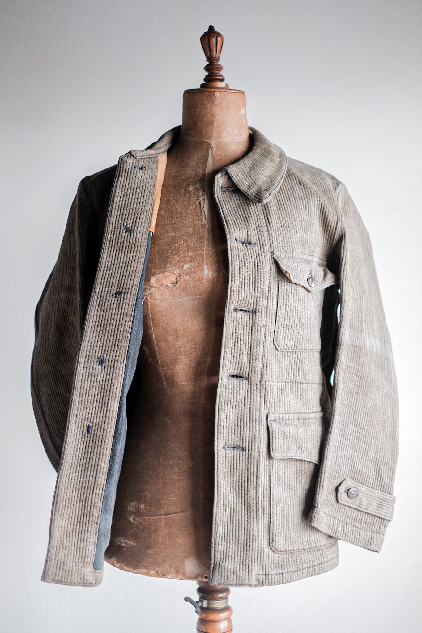 ［~40's］French Vintage Brown Salt & Pepper Cotton Pique Hunting Jacket