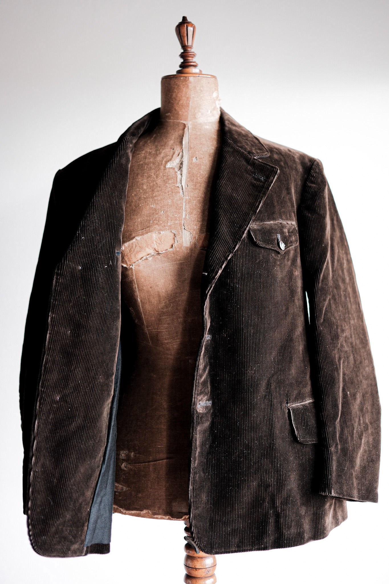 [~ 40's] French Vintage Dark Brown Corduroy Lapel Hunting Jacket 