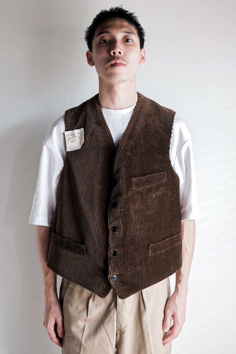 【~40's】French Vintage Brown Corduroy Work Gilet "Dead Stock"