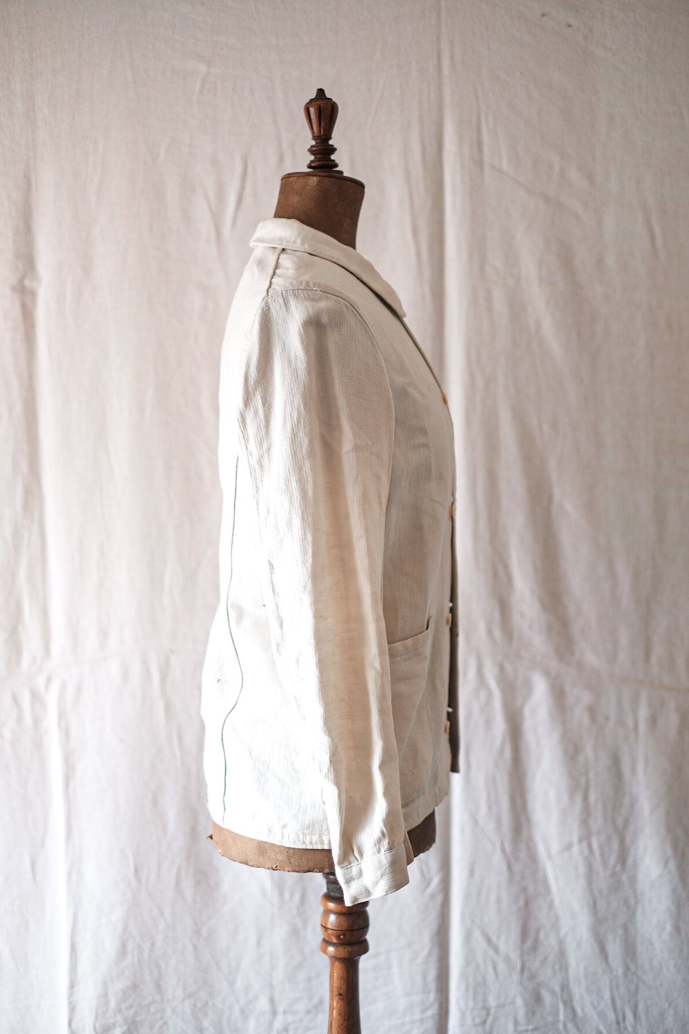 [〜20年代]法國復古白棉花HBT雙胸部工作夾克