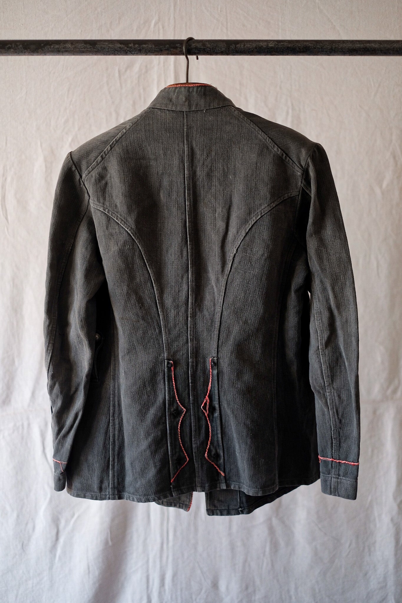 ［~10's］French Vintage Black Linen HBT Fireman Jacket